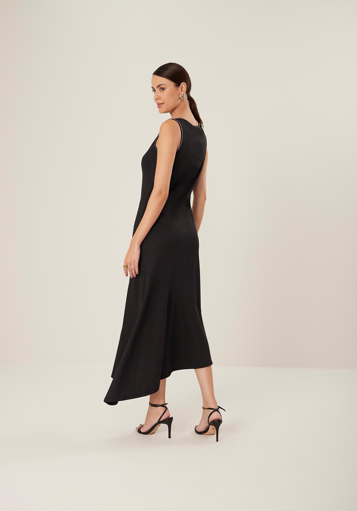 Vestido Midi Ch&aacute; Sem Mangas Com Aplica&ccedil;&otilde;es De Strass, , large.