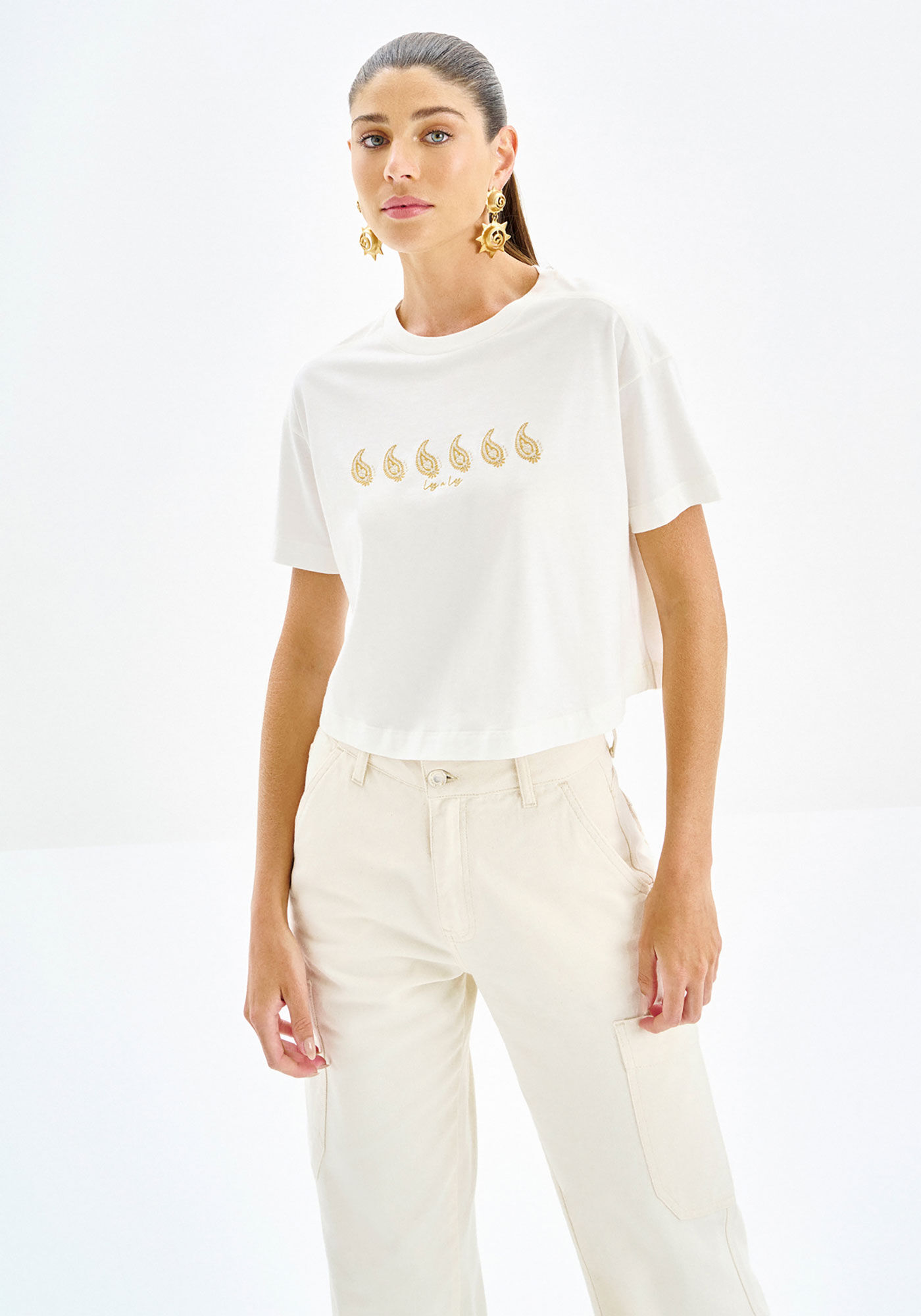 T-shirt em Malha Prime com Bordado Paisley, , large.