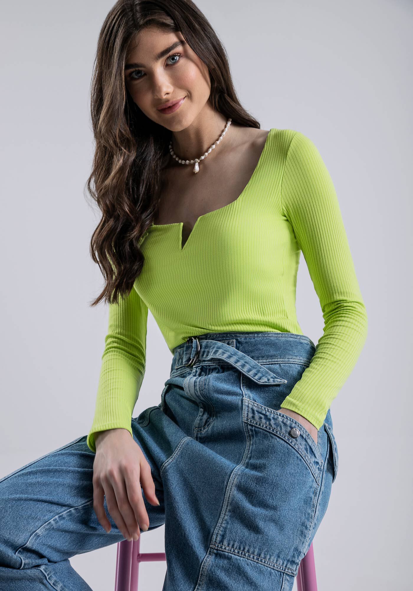 Cal&ccedil;a Jeans Slouchy com Bolsos, JEANS, large.