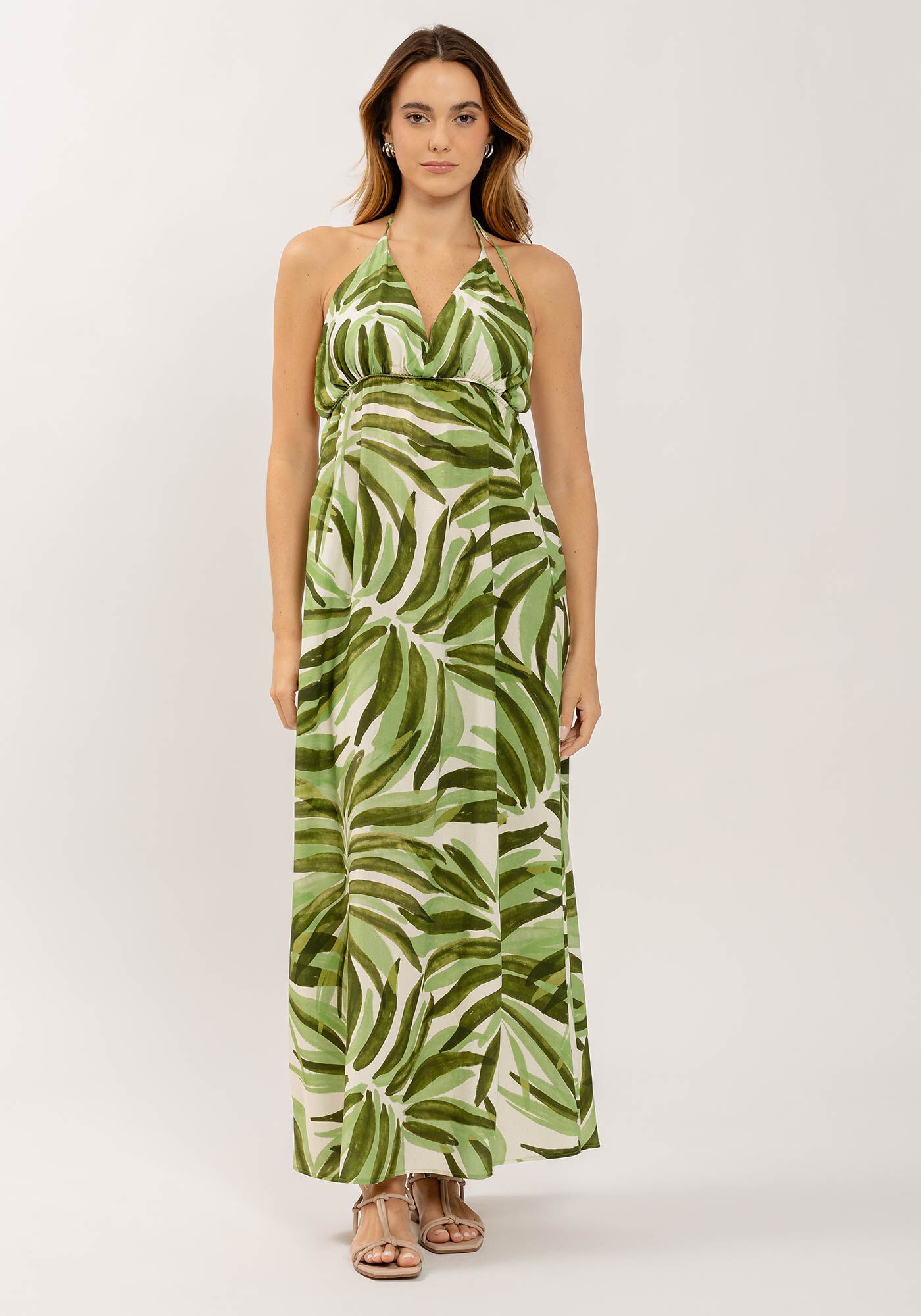 Vestido Sa&iacute;da de Praia Frente &Uacute;nica Estampado, LEAF, large.