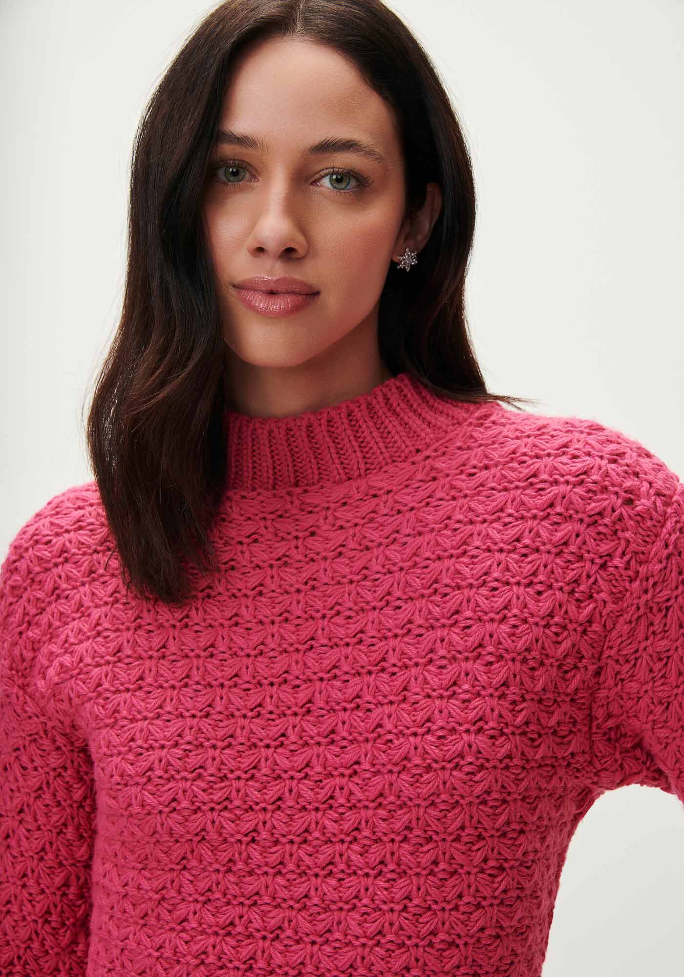 Blus&atilde;o Manga Longa em Tric&ocirc; com Textura, ROSA CARACAS, large.