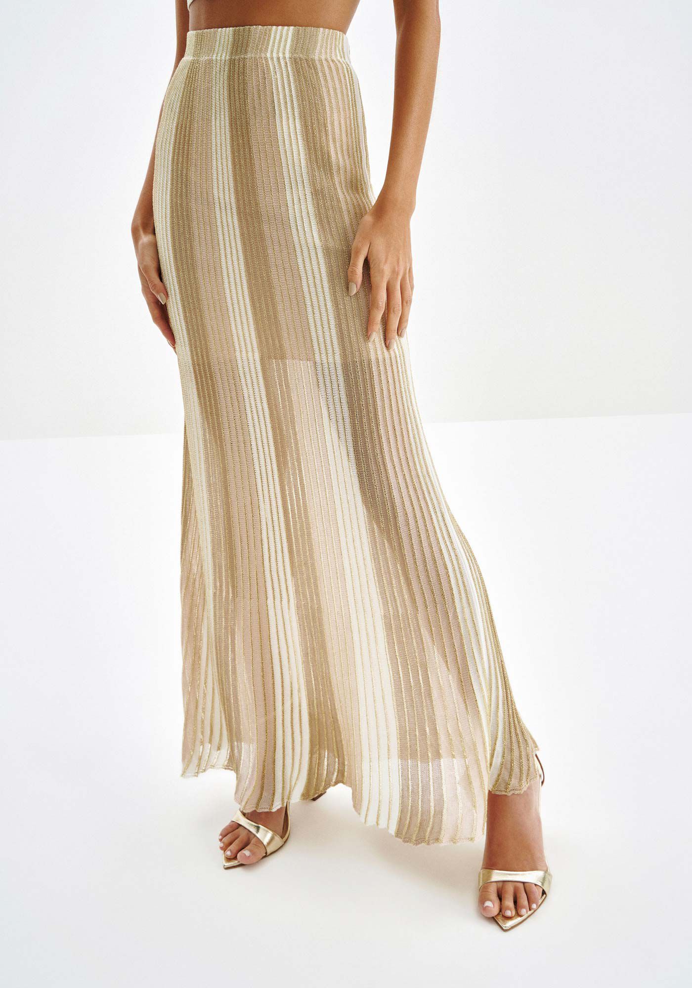 Saia Longa em Tric&ocirc; Lurex com Cintura Alta, , large.