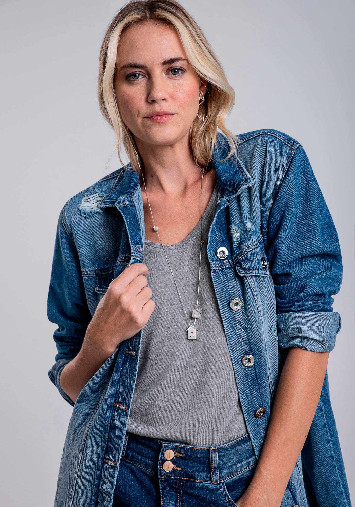 Blusa B&aacute;sica em Malha Decote V, , large.