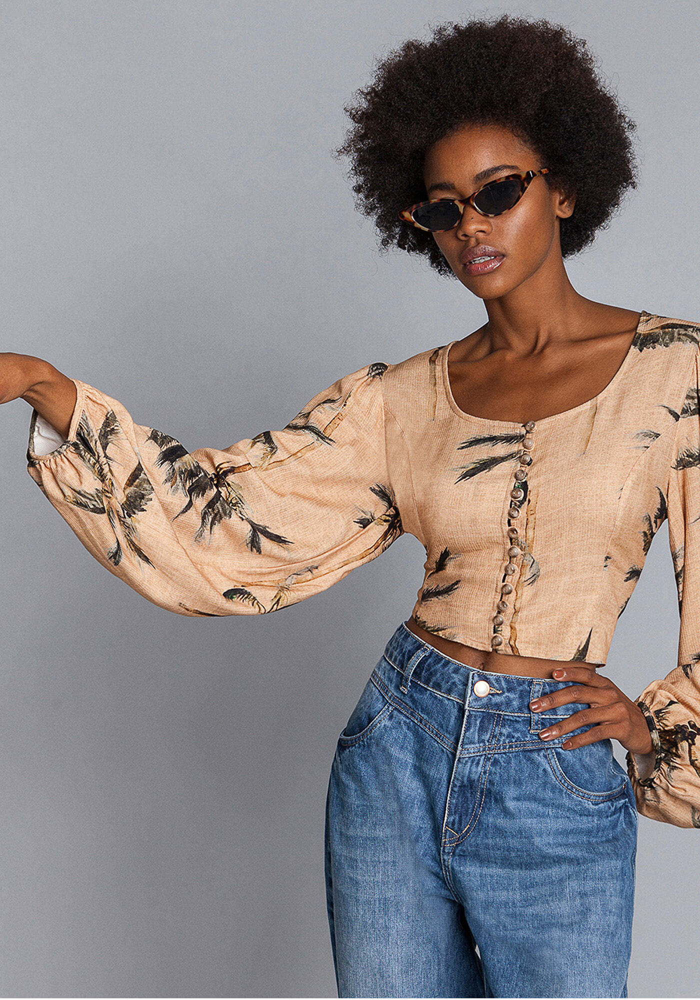 blusas com manga bufante transparente