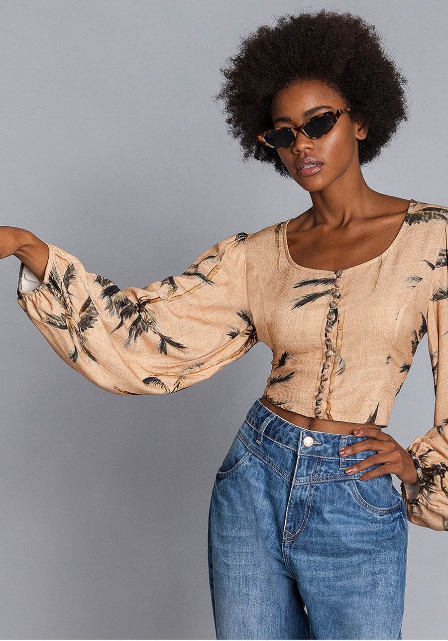 Blusa Cropped Manga Bufante, . Blusa Cropped Manga Bufante, , large.