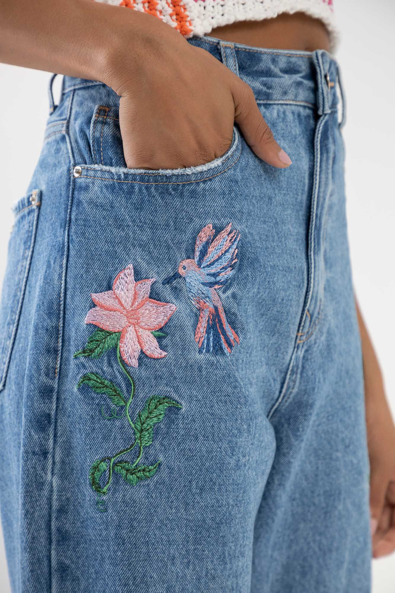 Cal a Jeans Mom Super Alta Bordada Lez a Lez