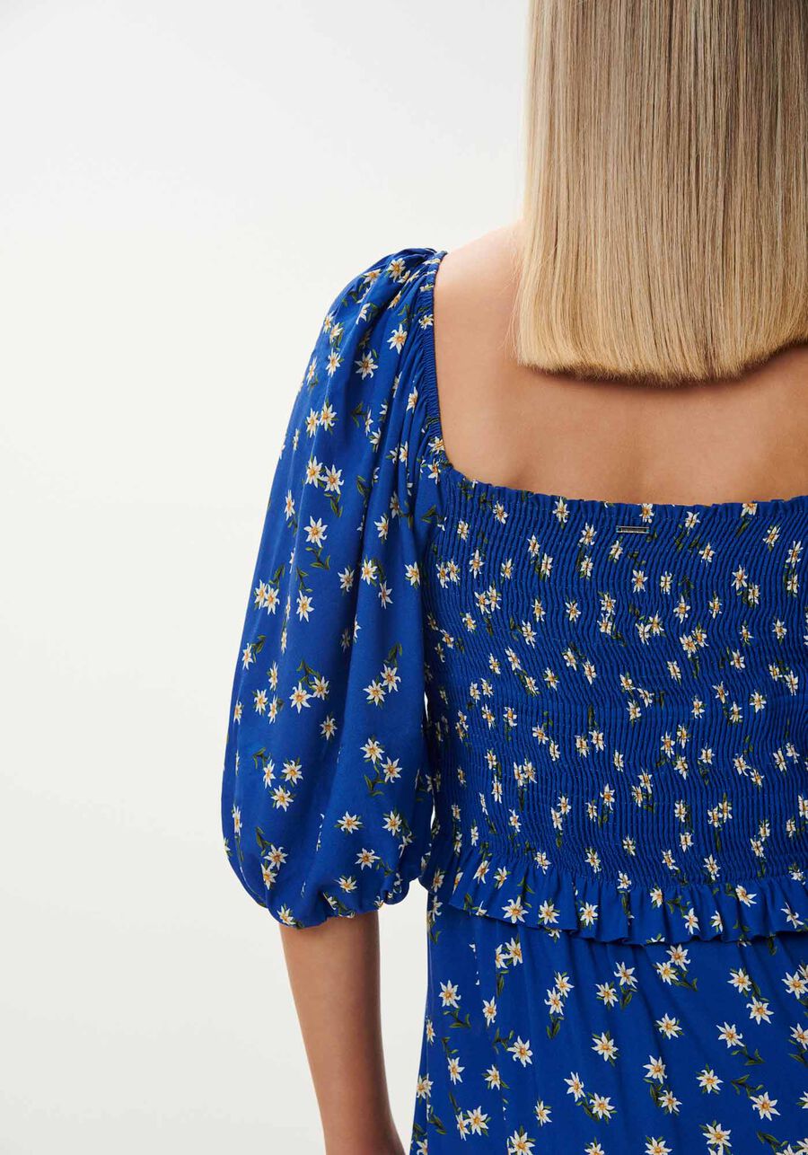 Vestido Midi Estampado com Manga Bufante e Fenda, EDELWEISS. Vestido Midi Estampado com Manga Bufante e Fenda, EDELWEISS, large.