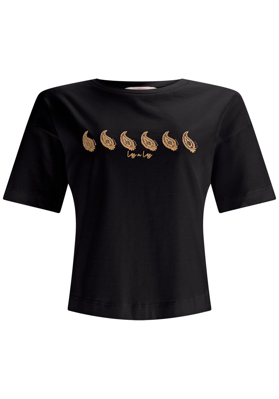 T-shirt em Malha Prime com Bordado Paisley, . T-shirt em Malha Prime com Bordado Paisley, , large.