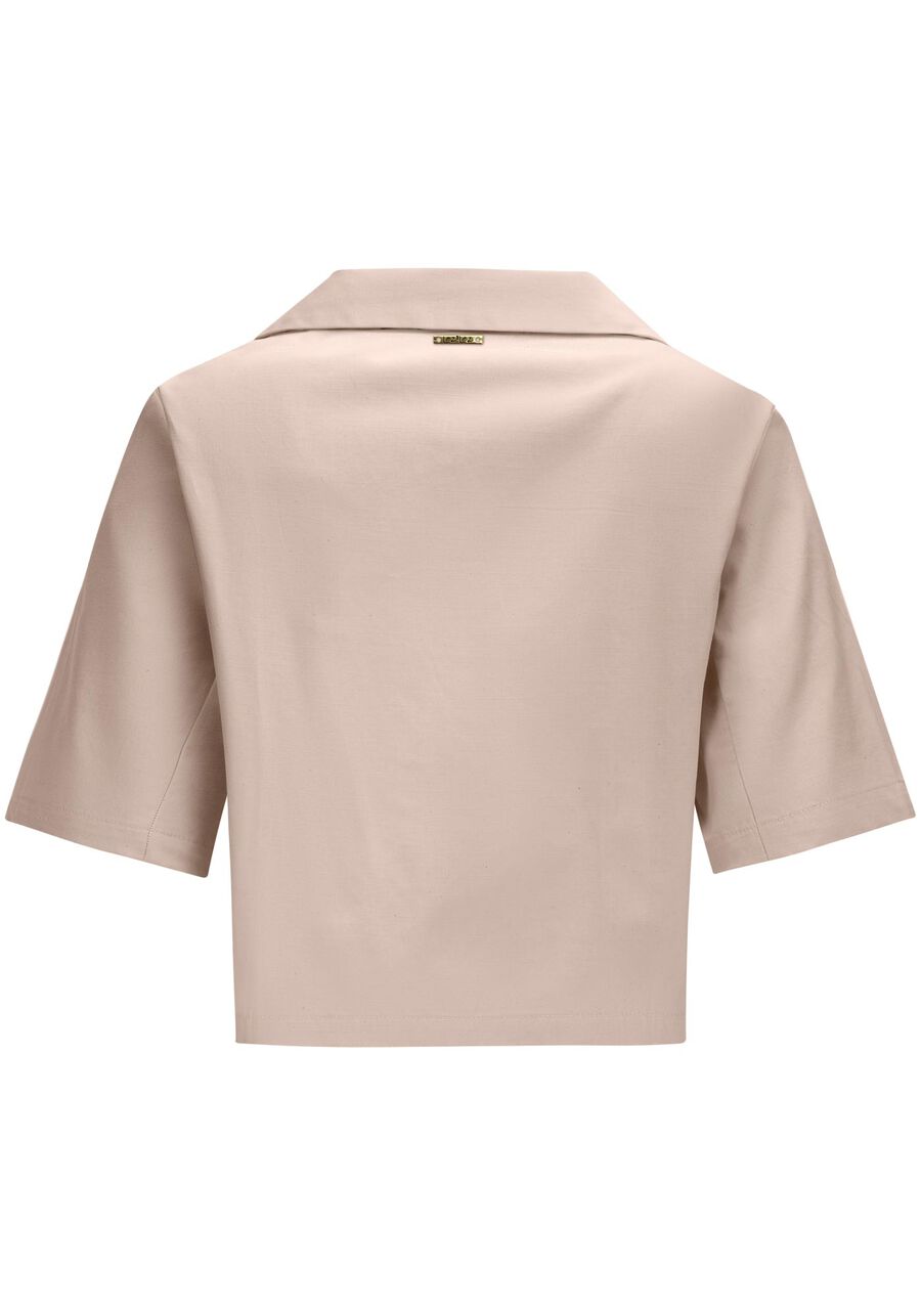 Blusa Cropped Alfaiataria em Cotton Sarjado com Manga Curta, CREME ANGORA. Blusa Cropped Alfaiataria em Cotton Sarjado com Manga Curta, CREME ANGORA, large.