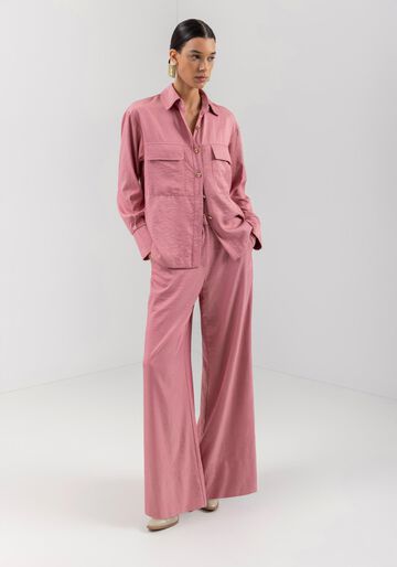 Camisa Alongada Com Bolsos Frontais E Fendas Nos Punhos, ROSA LAVANDER. Camisa Alongada Com Bolsos Frontais E Fendas Nos Punhos, ROSA LAVANDER, large.