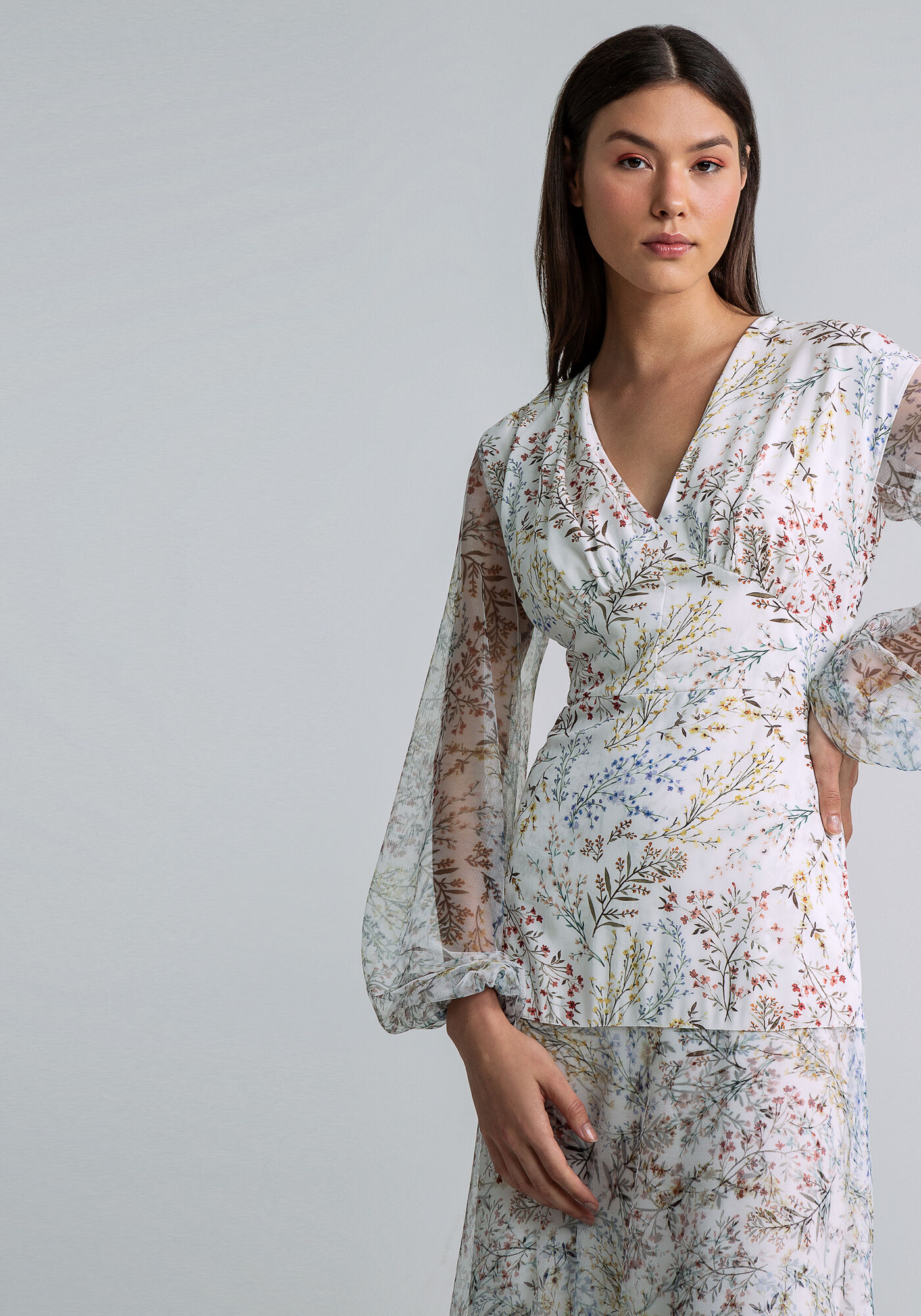 Vestido Longo Manga Bufante Tule, MEMORIAS, large.