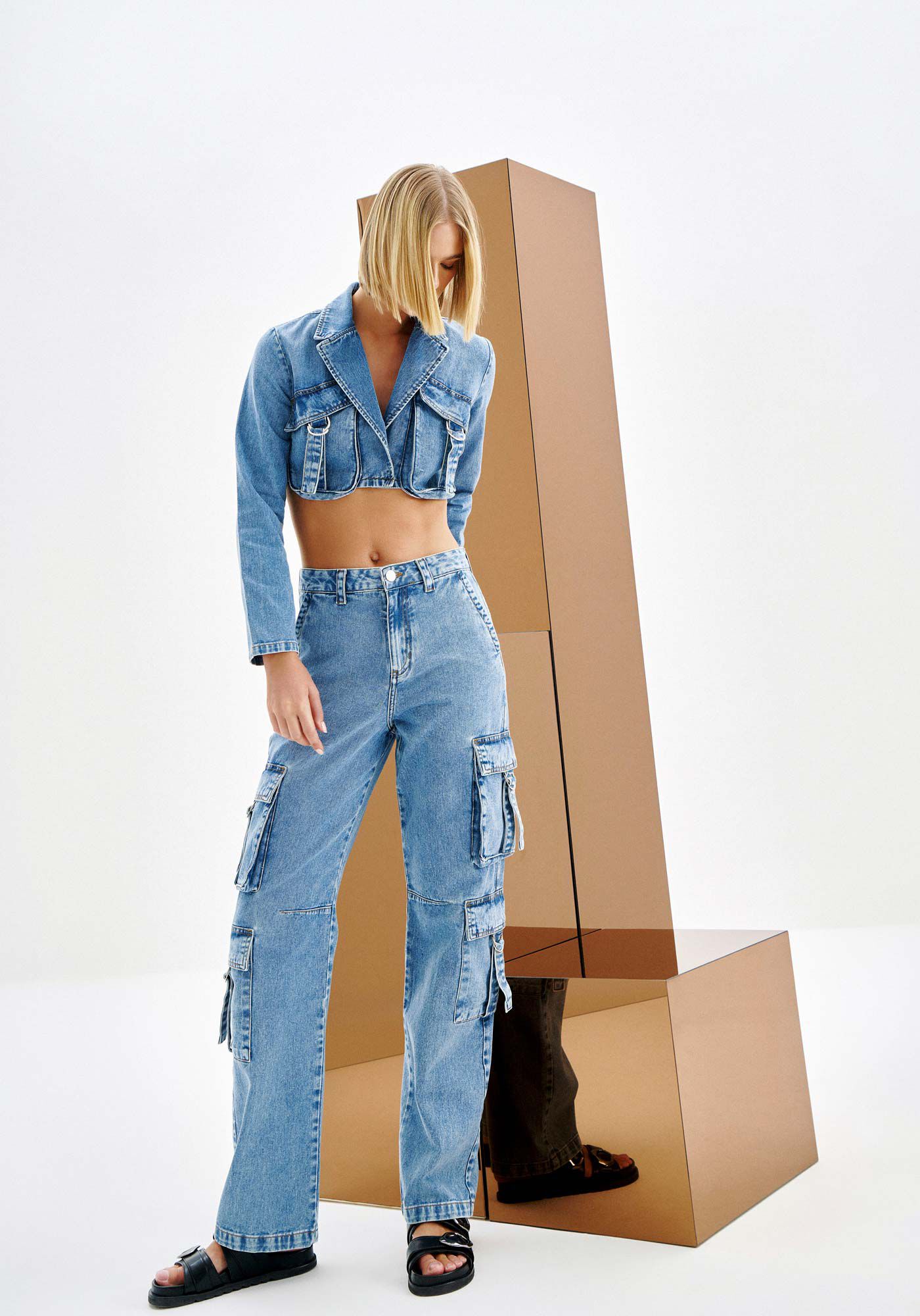 Cal&ccedil;a Jeans Baggy Utilit&aacute;ria com Bolso Cargo, JEANS, large.