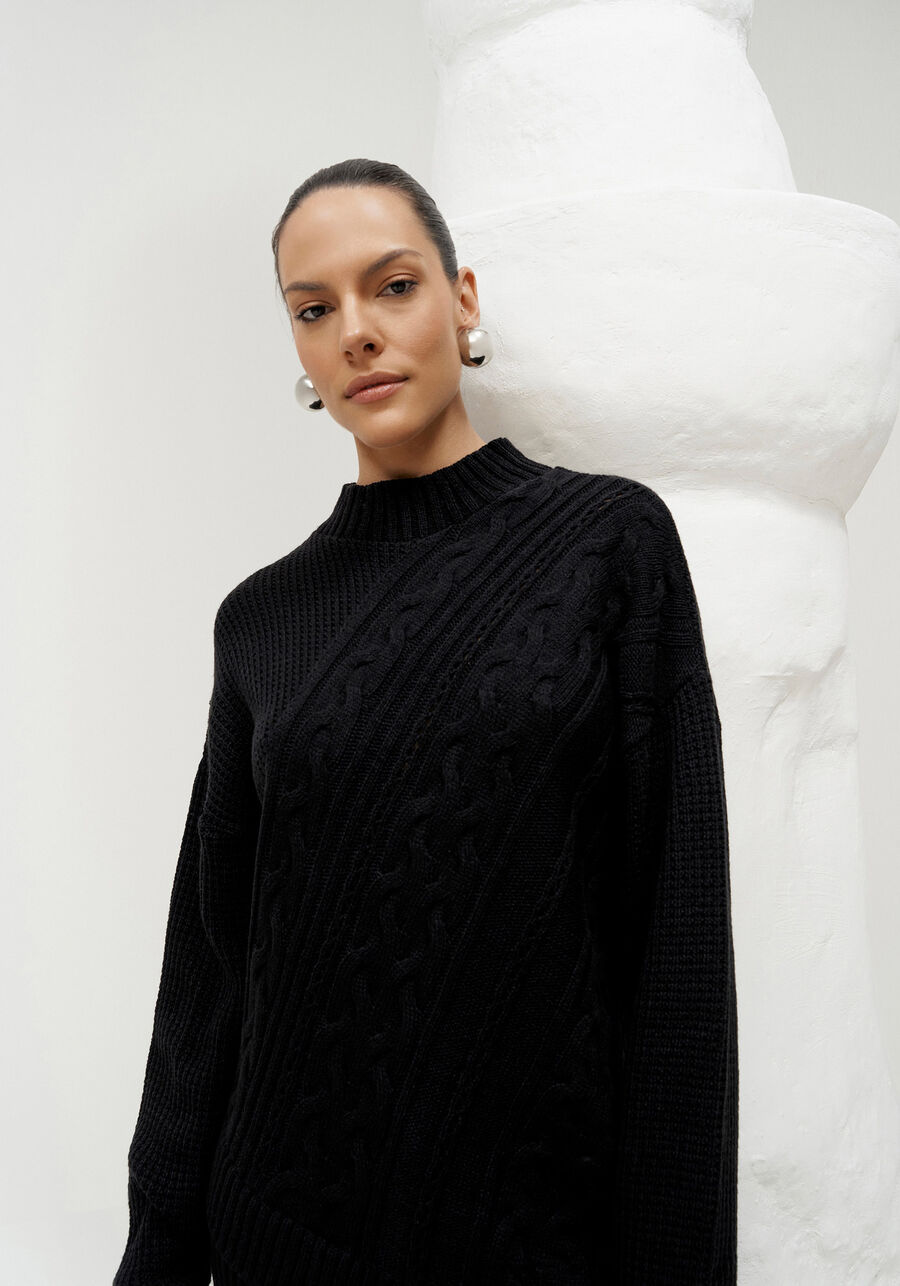 Blusão em Tricô Texturizado com Barra Transpassada, . Blusão em Tricô Texturizado com Barra Transpassada, , large.