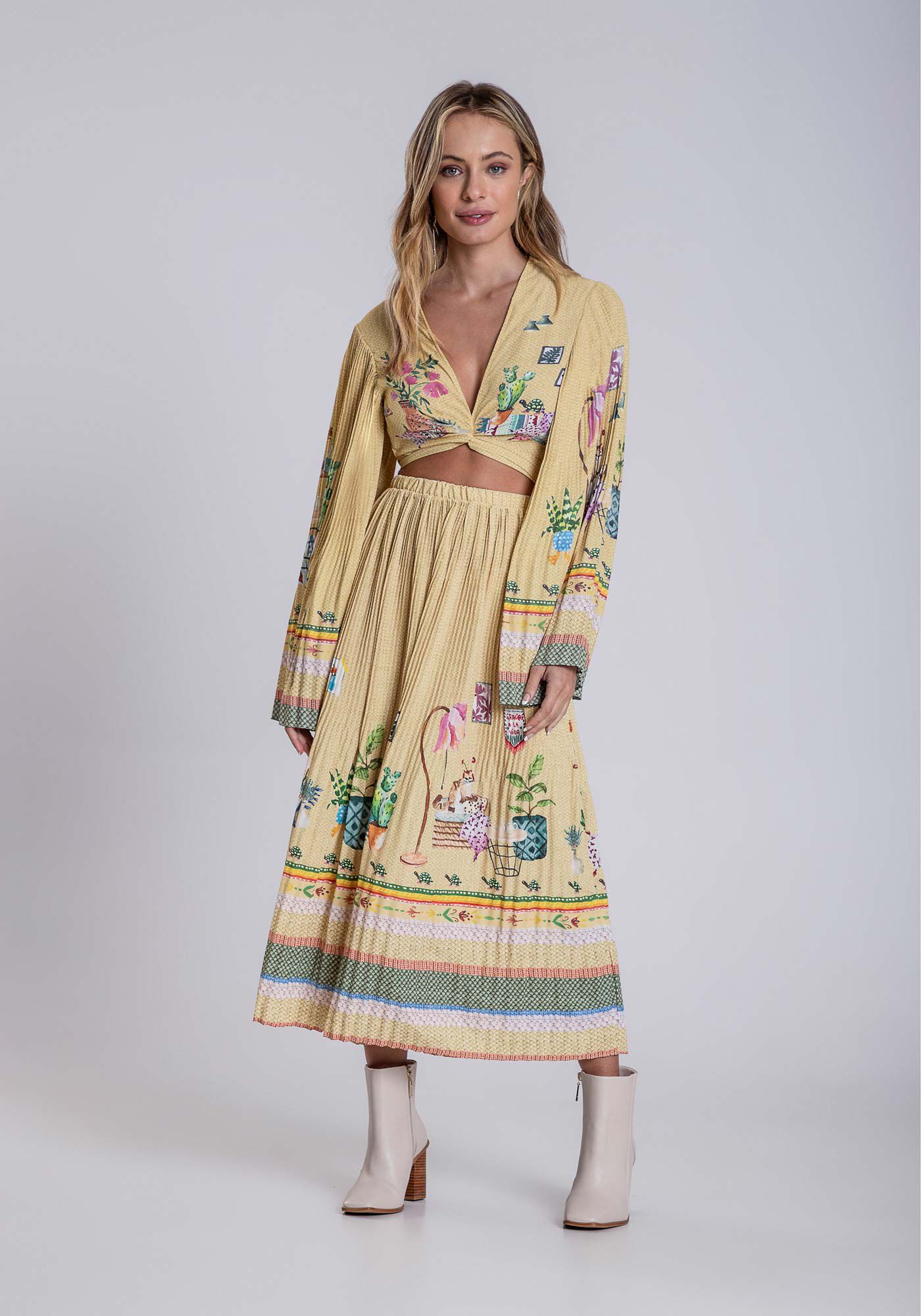 Blusa Cropped com Manga Plissada M&aacute;xi, DOCE LAR, large.