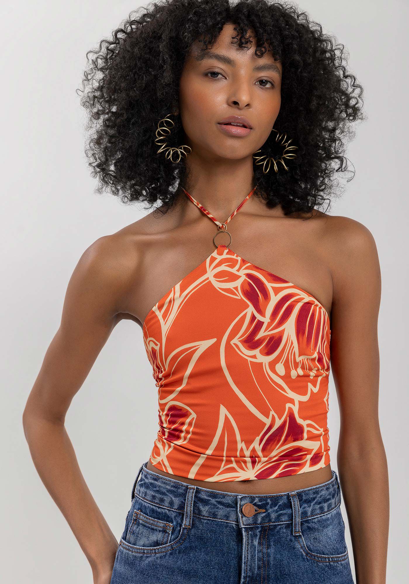 Blusa Cropped Estampada Em Viscose Com Amarra&ccedil;&atilde;o, , large.