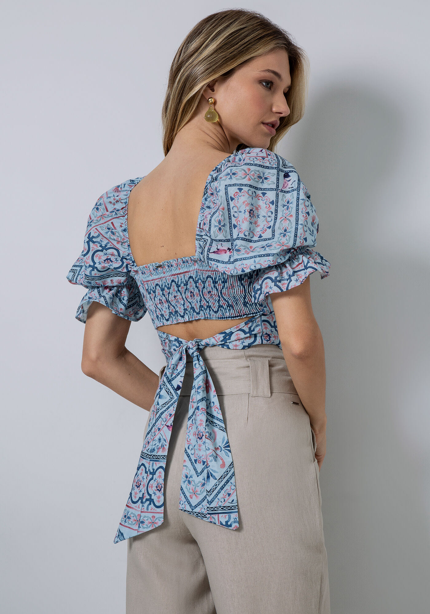 Blusa Manga Bufante Cropped Estampa, SERENA, large.