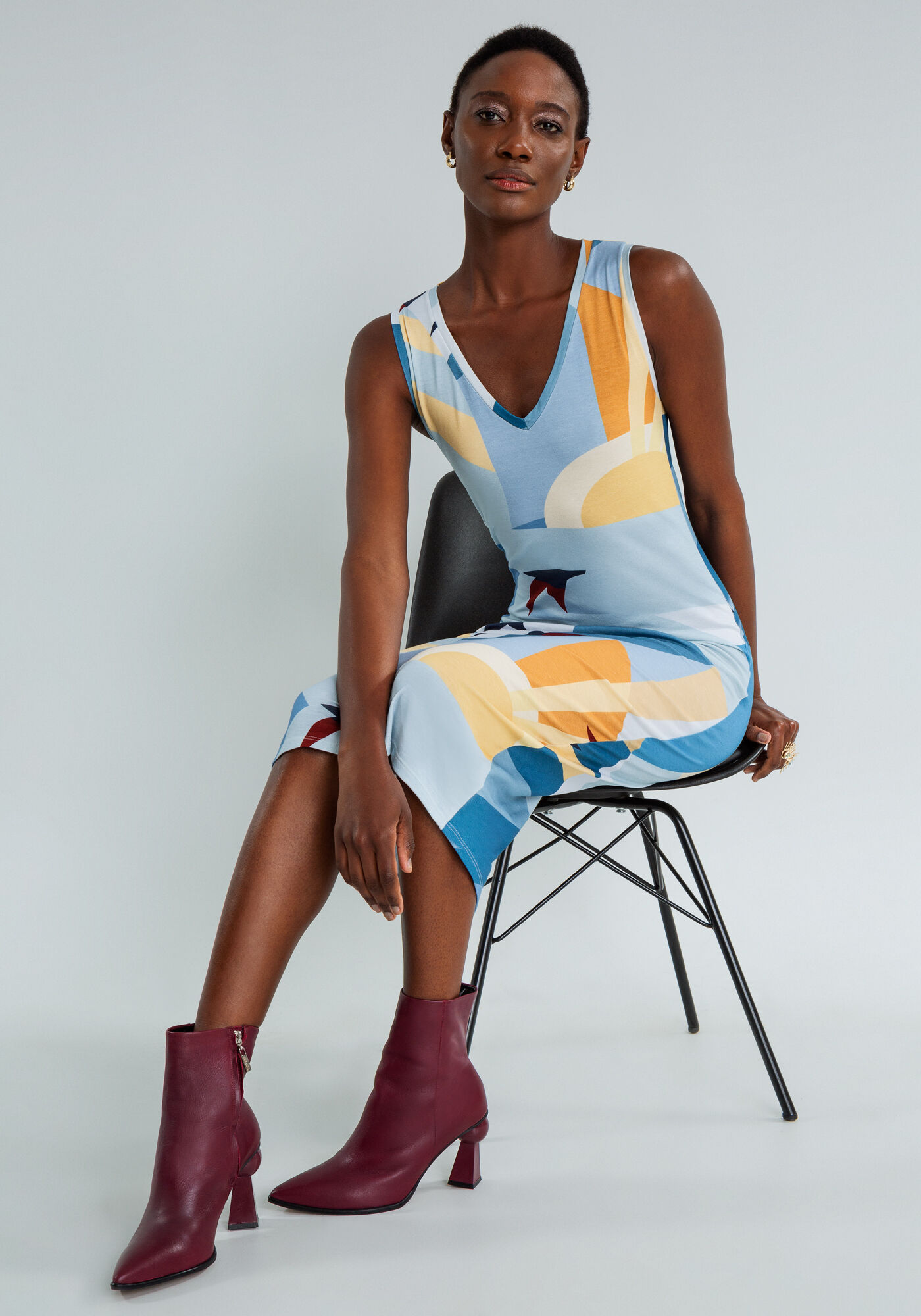 Vestido M&iacute;di Decote V Estampa, , large.