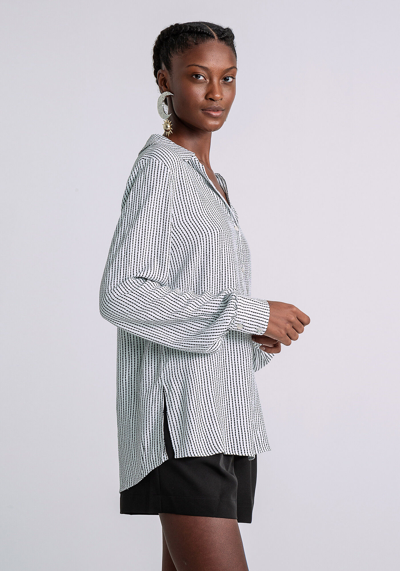 Camisa Manga Longa com Gola Estampada, PESPONTOS, large.