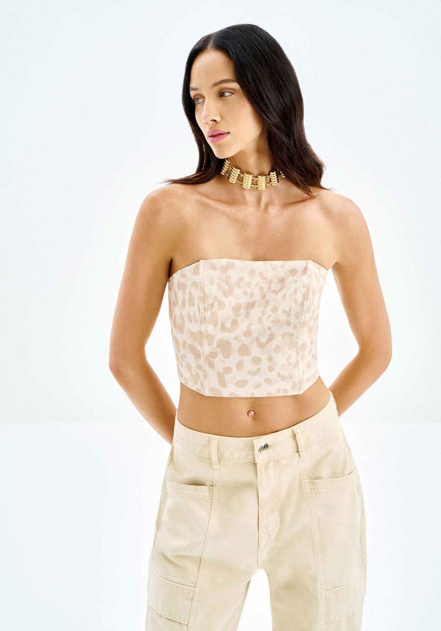 Blusa em Linho Estampada Sem Alças, . Blusa em Linho Estampada Sem Alças, , large.