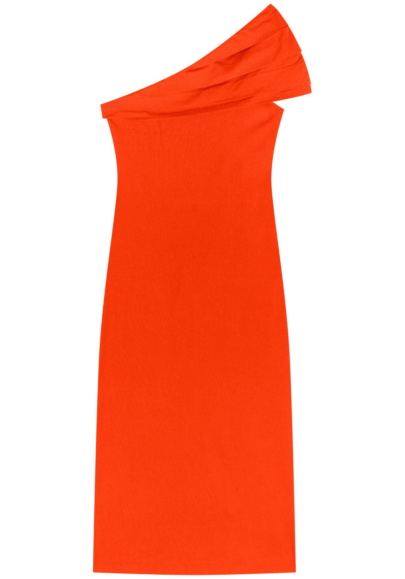 Vestido Midi Ch&aacute; De Um Ombro S&oacute; Em Bengaline Com Fenda, , large.