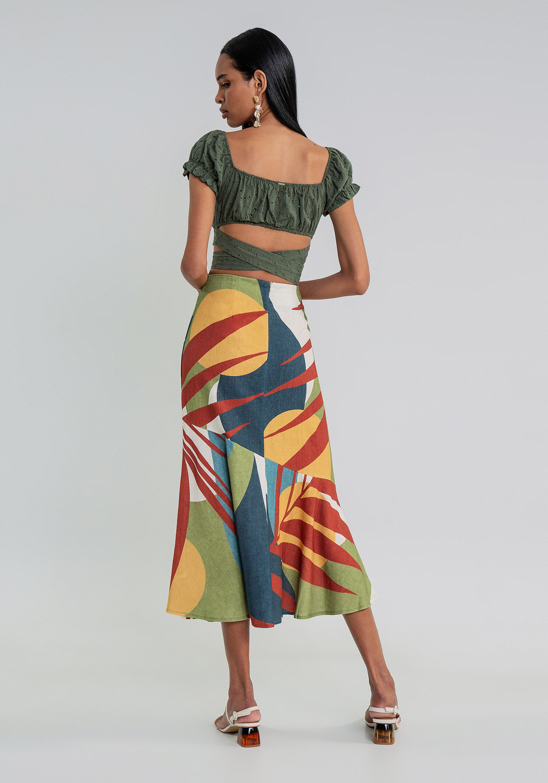 Saia Mídi Babado Godê Estampa, . Saia Mídi Babado Godê Estampa, , large.