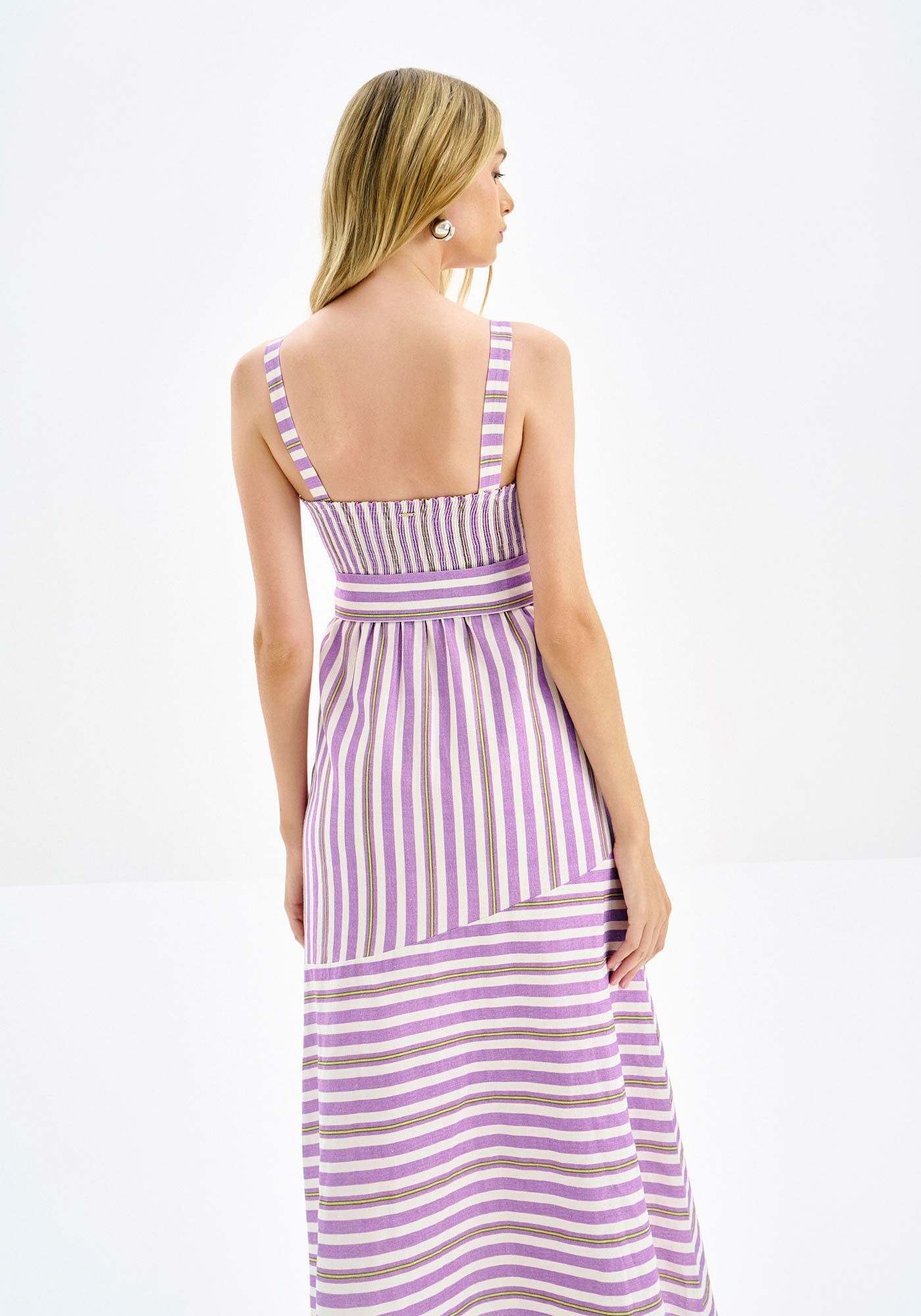 Vestido Midi Ch&aacute; em Linho Estampado com Cinto, , large.