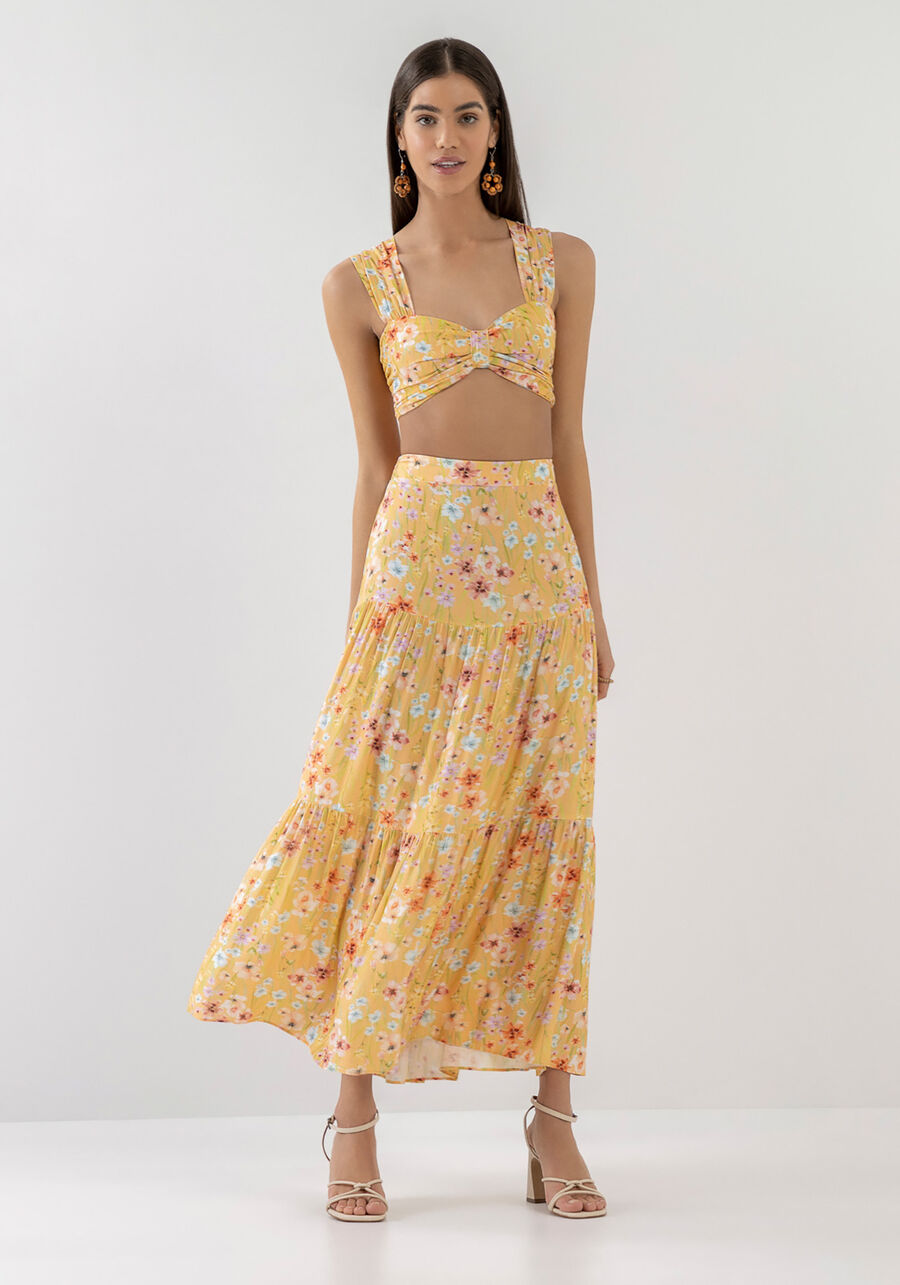 Saia Midi Cintura Alta em Crepe com Babados, DELICADA. Saia Midi Cintura Alta em Crepe com Babados, DELICADA, large.