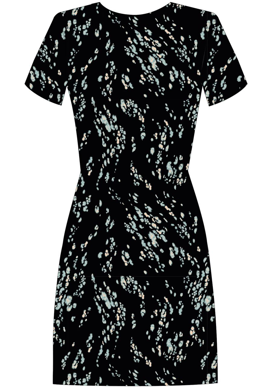 Vestido Curto Estampado De Mangas Curtas Em Malha Canelada, . Vestido Curto Estampado De Mangas Curtas Em Malha Canelada, , large.