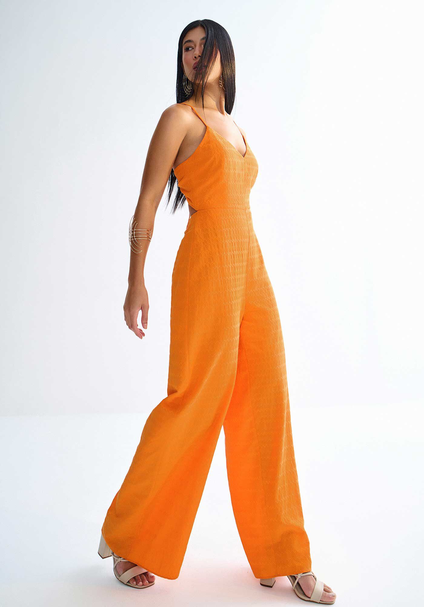 Macac&atilde;o Longo Textura Chevron com Amarra&ccedil;&atilde;o, LARANJA NASTURZIO, large.