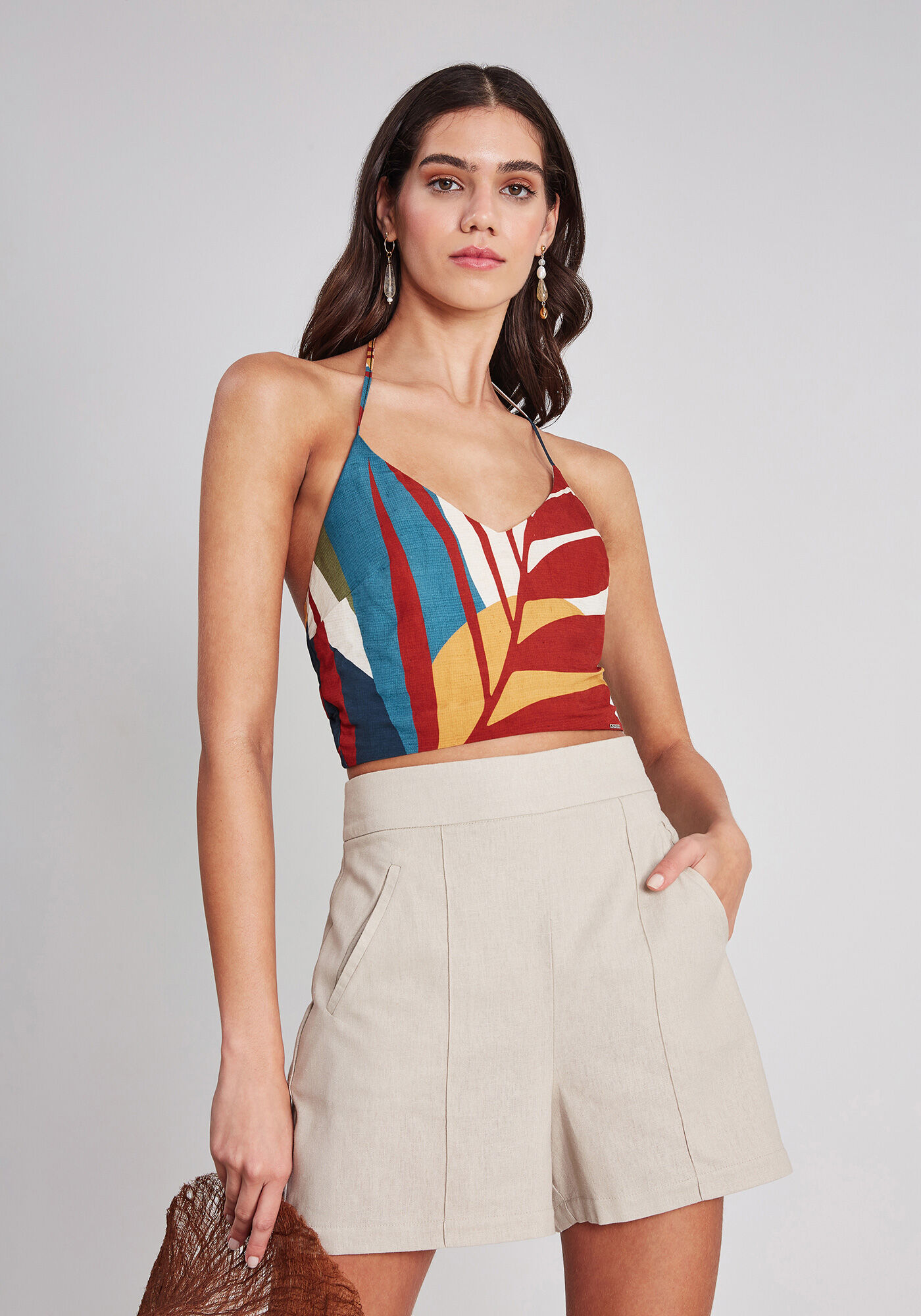 Shorts Cintura Alta Linho, , large.