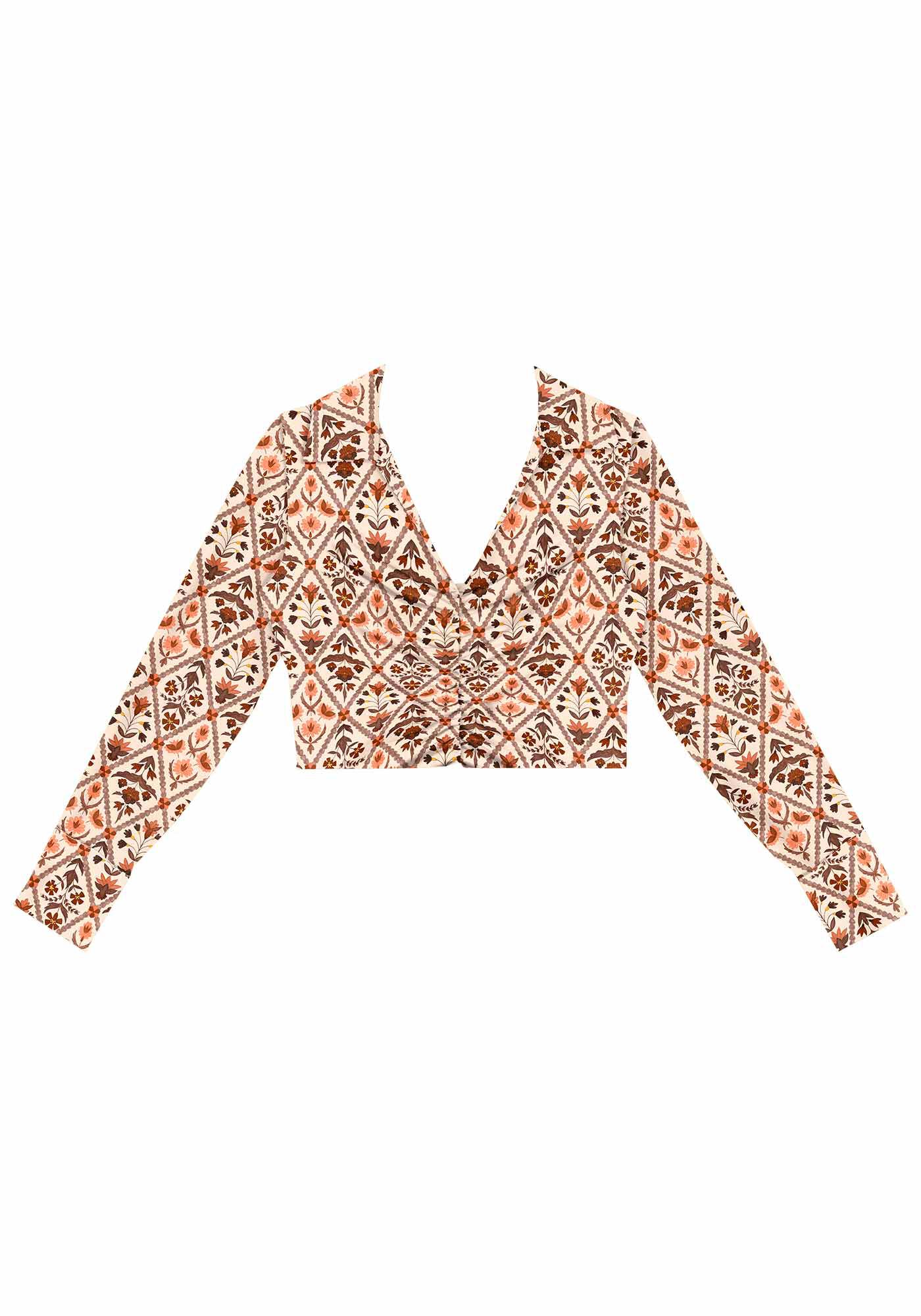 Camisa Cropped Estampada com Franzido, , large.