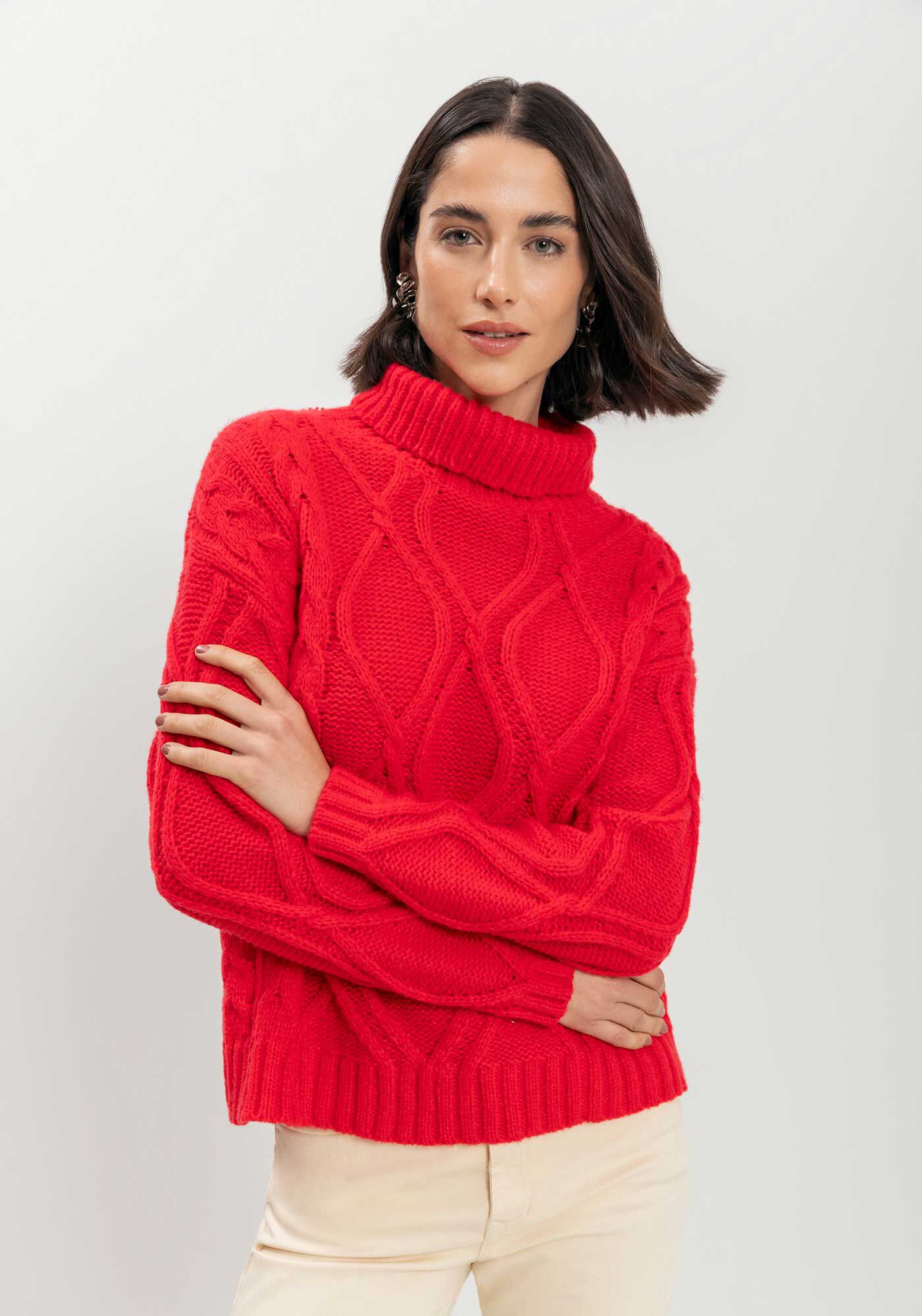 Blus&atilde;o De Manga Longa Em Tric&ocirc; Com Gola Alta, , large.