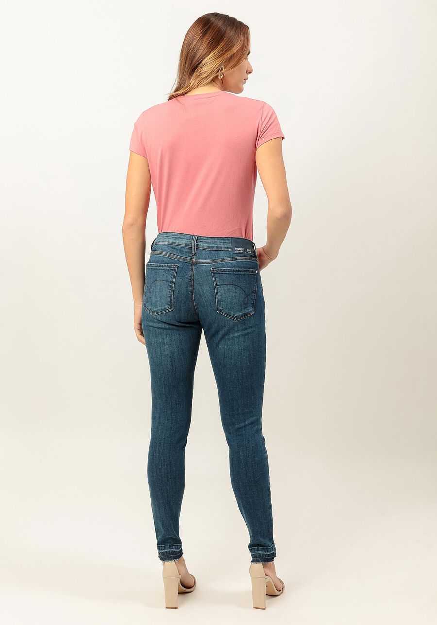 Calça Jeans Skinny Cintura Média com Detalhe Barra, JEANS. Calça Jeans Skinny Cintura Média com Detalhe Barra, JEANS, large.