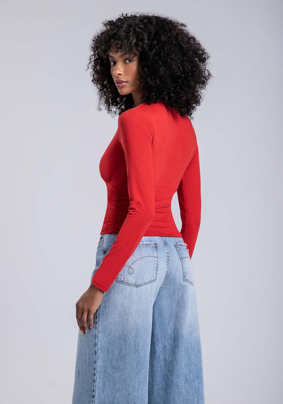 Blusa Manga Longa em Malha com Franzido, . Blusa Manga Longa em Malha com Franzido, , large.