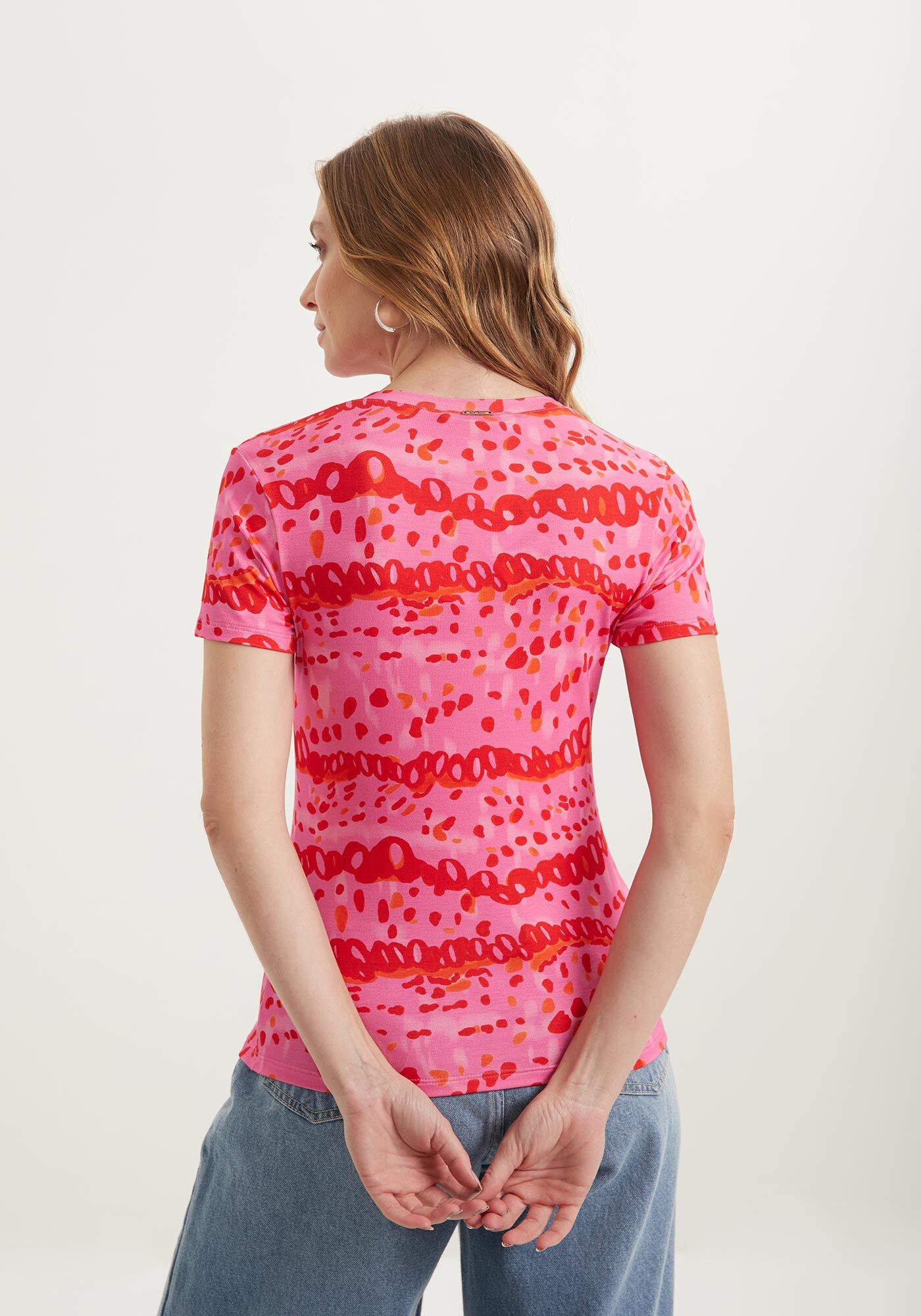 Blusa De Mangas Curtas Estampada Em Malha Com Elastano, COLOR SKIN ROSA, large.