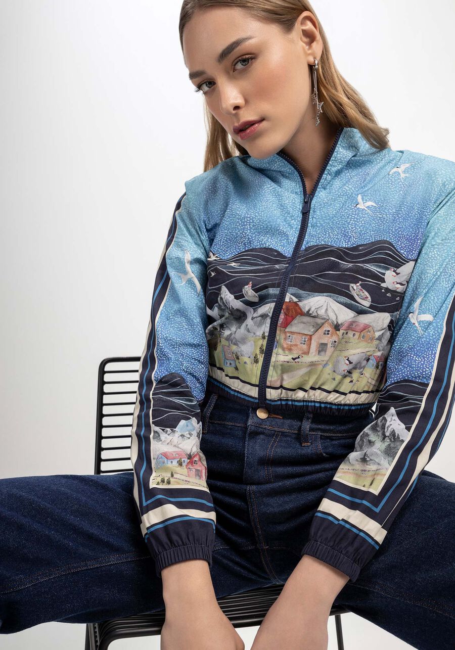 Jaqueta Estampada em Tricoline com Ombreiras, . Jaqueta Estampada em Tricoline com Ombreiras, , large.