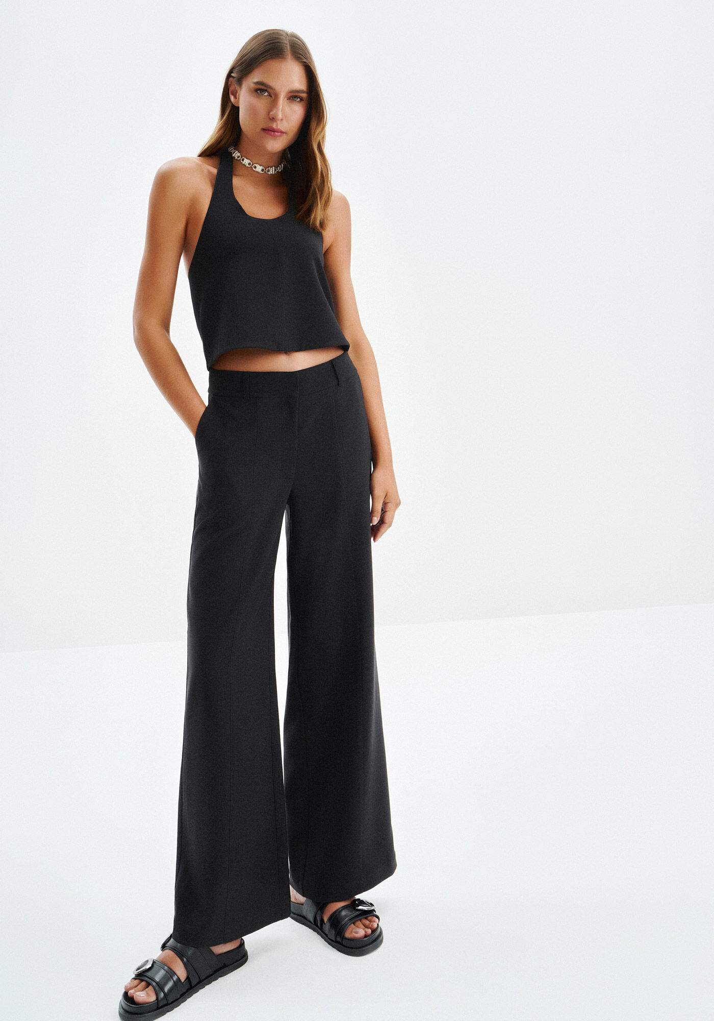 Cal&ccedil;a Reta Alfaiataria com Cintura M&eacute;dia, , large.