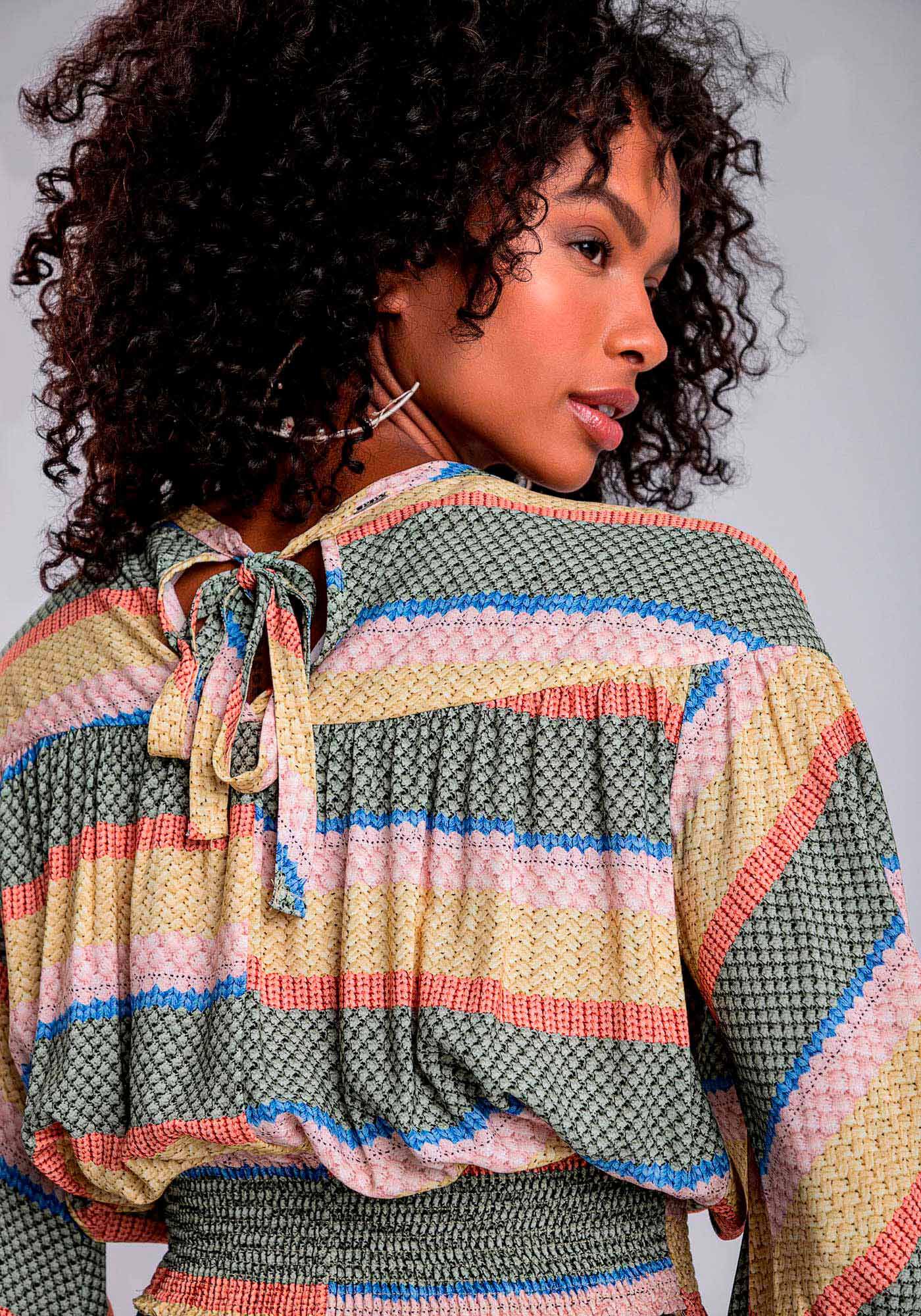 Blusa Manga Bufante em Viscose com Lastex, ACONCHEGO, large.