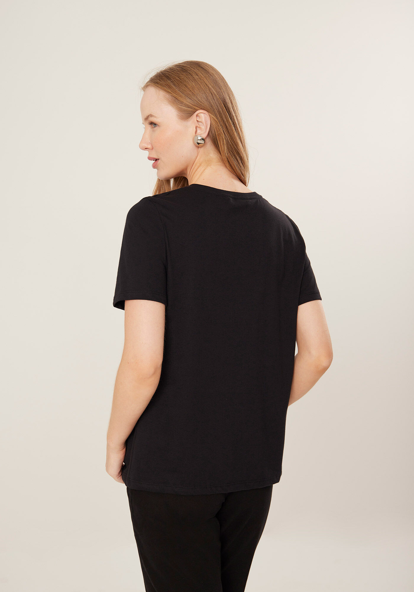 Blusa Em Algod&atilde;o Com Mangas Curtas E Apliques Metalizados, , large.