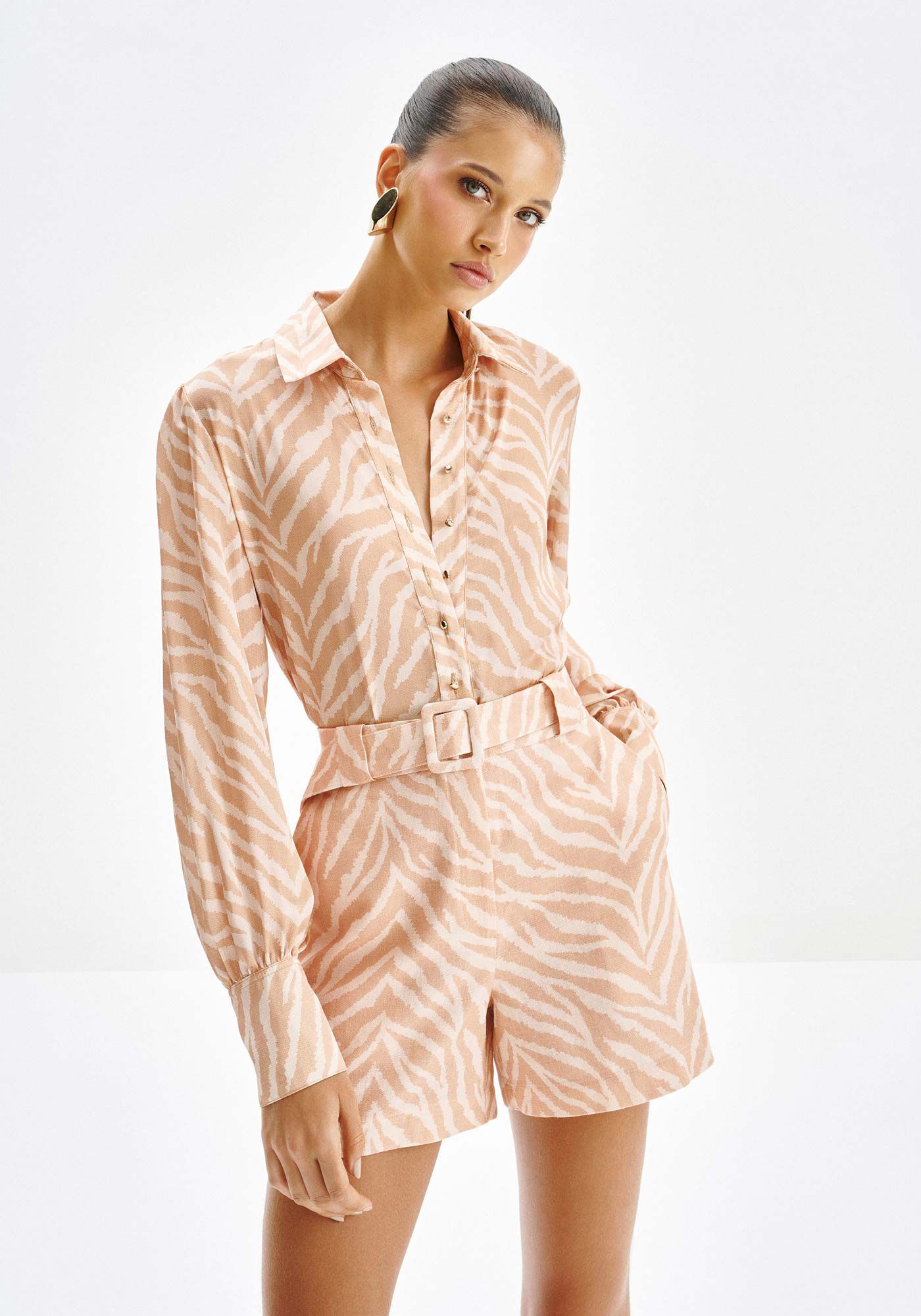 Shorts Alfaiataria Estampado em Linho, , large.