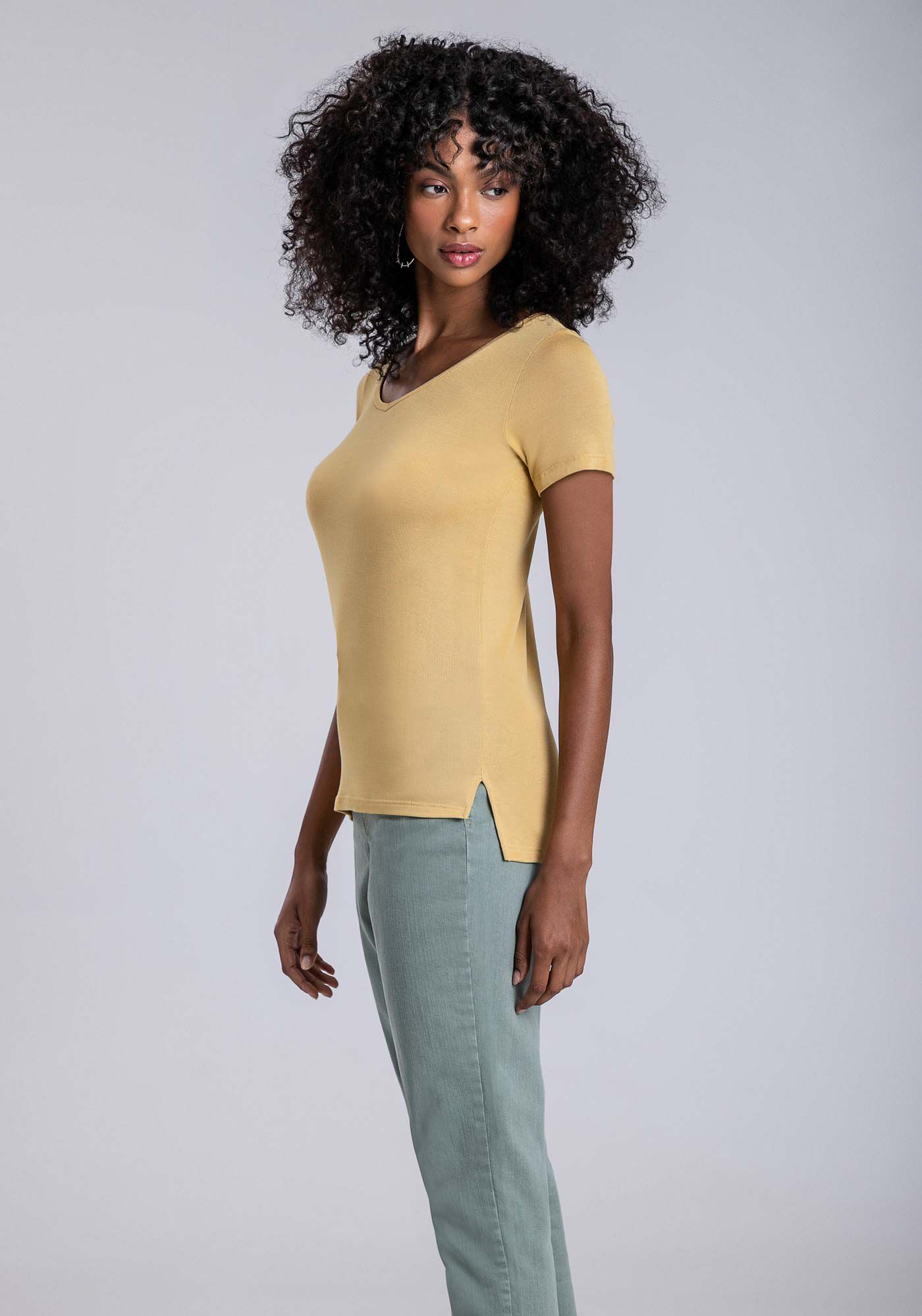 Blusa B&aacute;sica em Malha Decote V, , large.