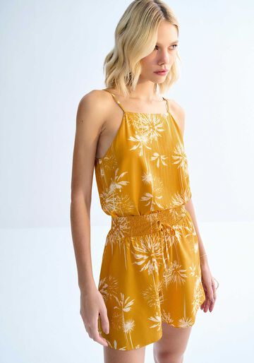 Blusa Halter Neck em Viscose Lurex Estampada, DATE PALMS AMARELO. Blusa Halter Neck em Viscose Lurex Estampada, DATE PALMS AMARELO, large.