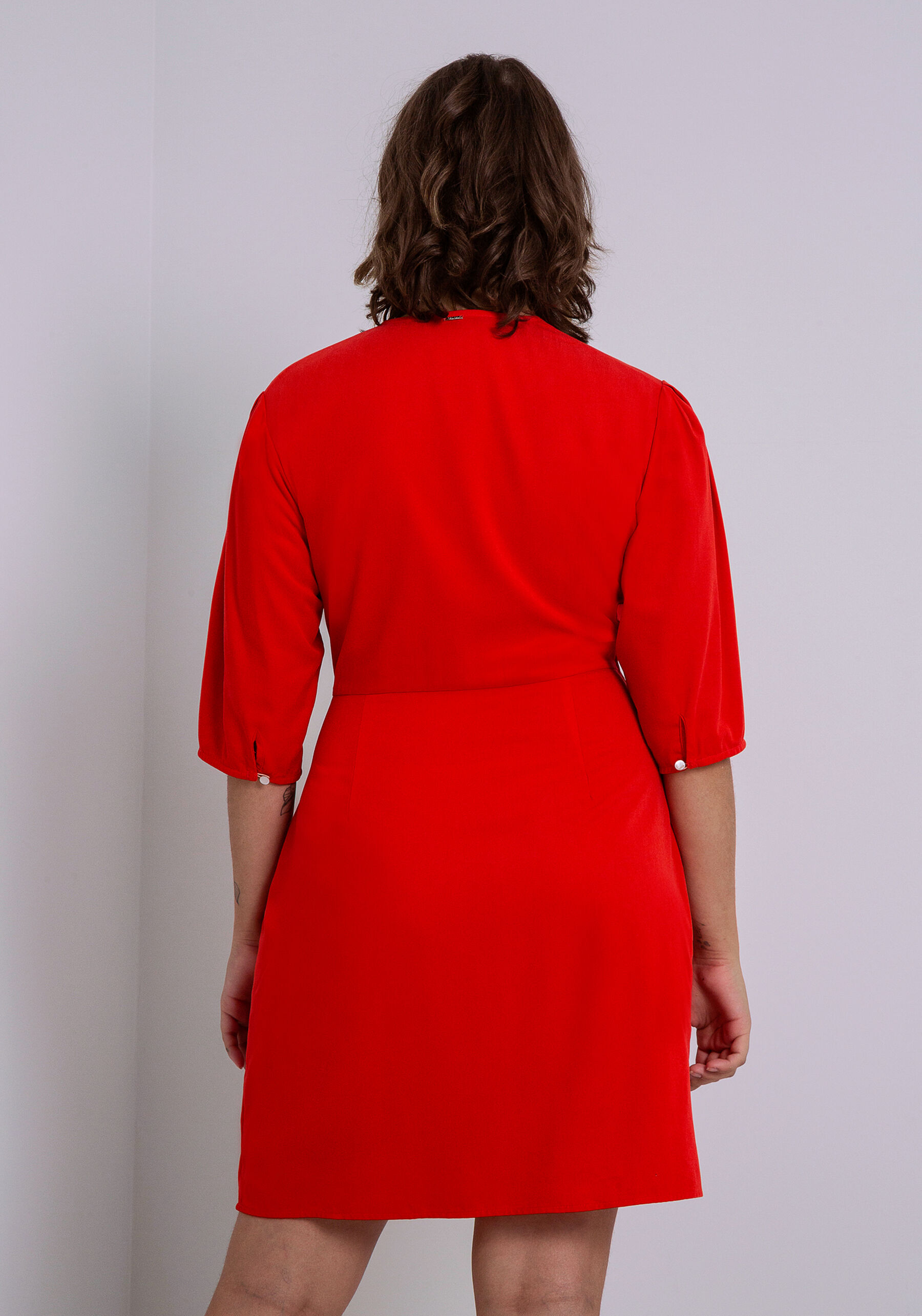 Vestido Curto Tecido Velurd com Amarração, LARANJA INCENDIO. Vestido Curto Tecido Velurd com Amarração, LARANJA INCENDIO, large.