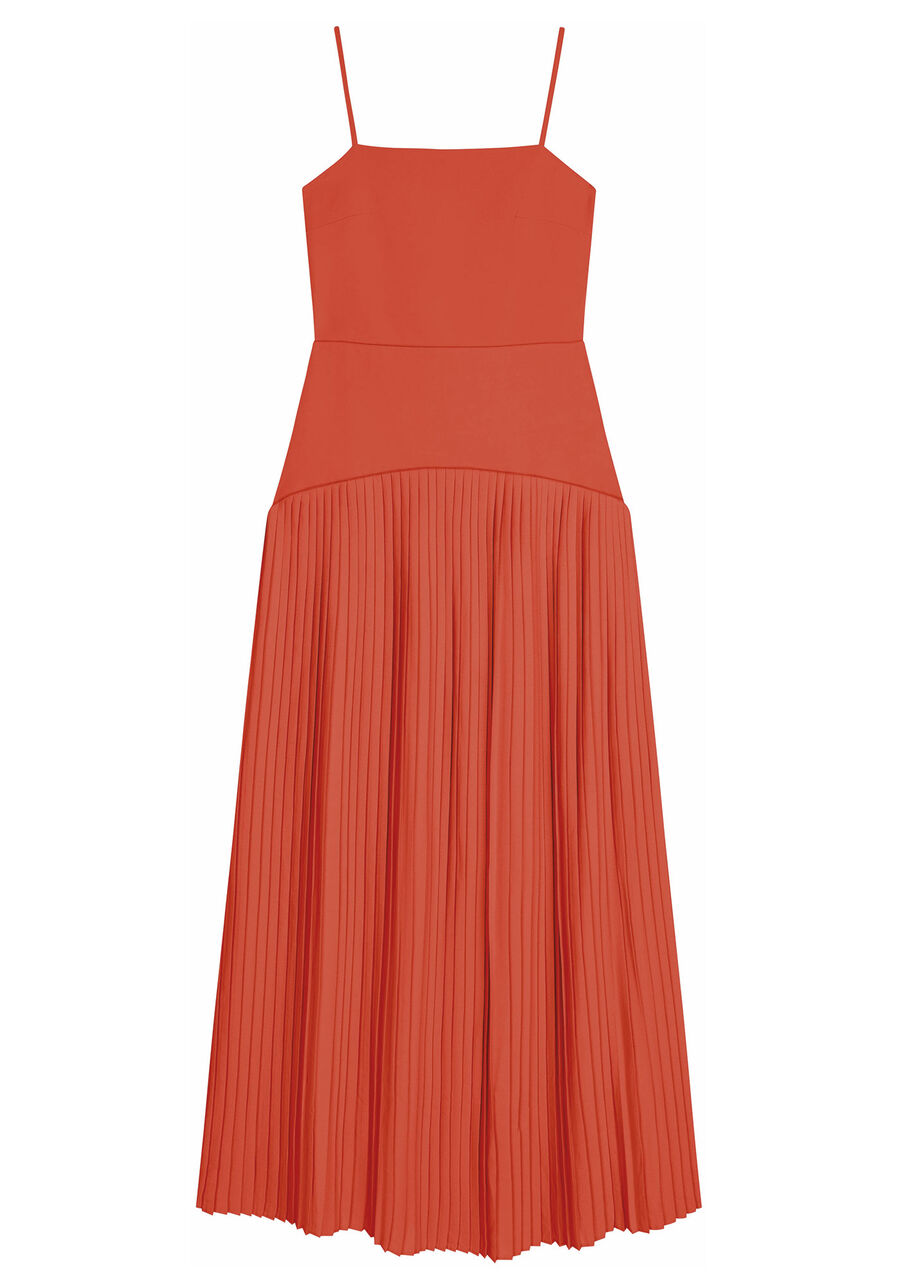 Vestido Longo Alças com Recorte Plissado, . Vestido Longo Alças com Recorte Plissado, , large.