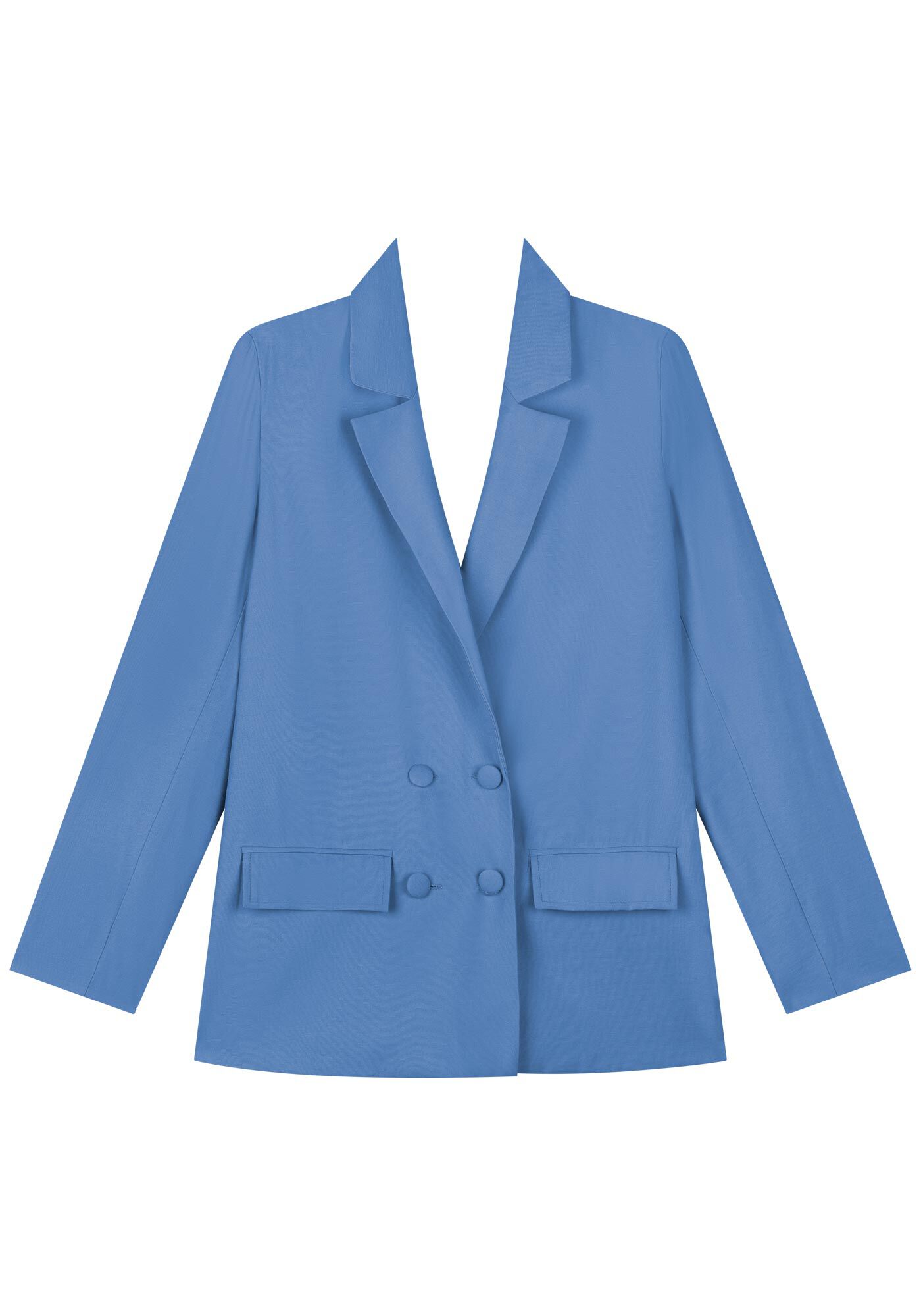 Blazer De Mangas Longas Com Lapelas E Bot&otilde;es Forrados, AZUL GOLFINHO, large.