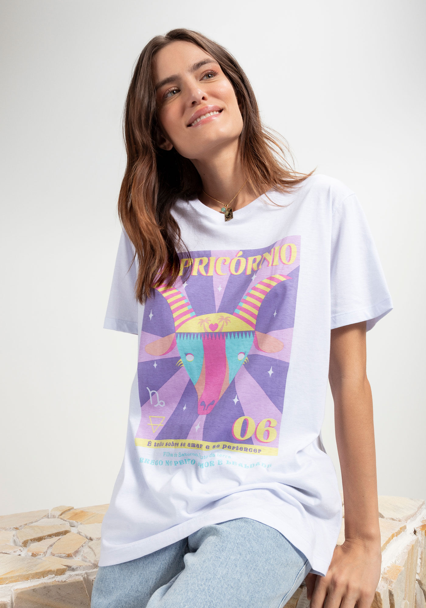 Blusa T-Shirt Signos em Malha, BRANCO CAPRICORNIO, large.