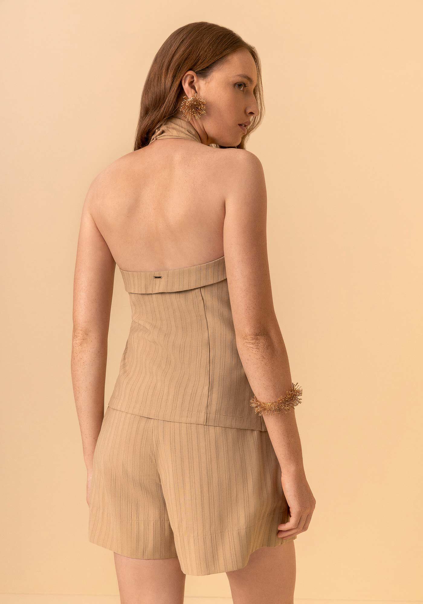 Blusa Frente &Uacute;nica Com Lapelas E Abertura, BEGE BISCUIT, large.