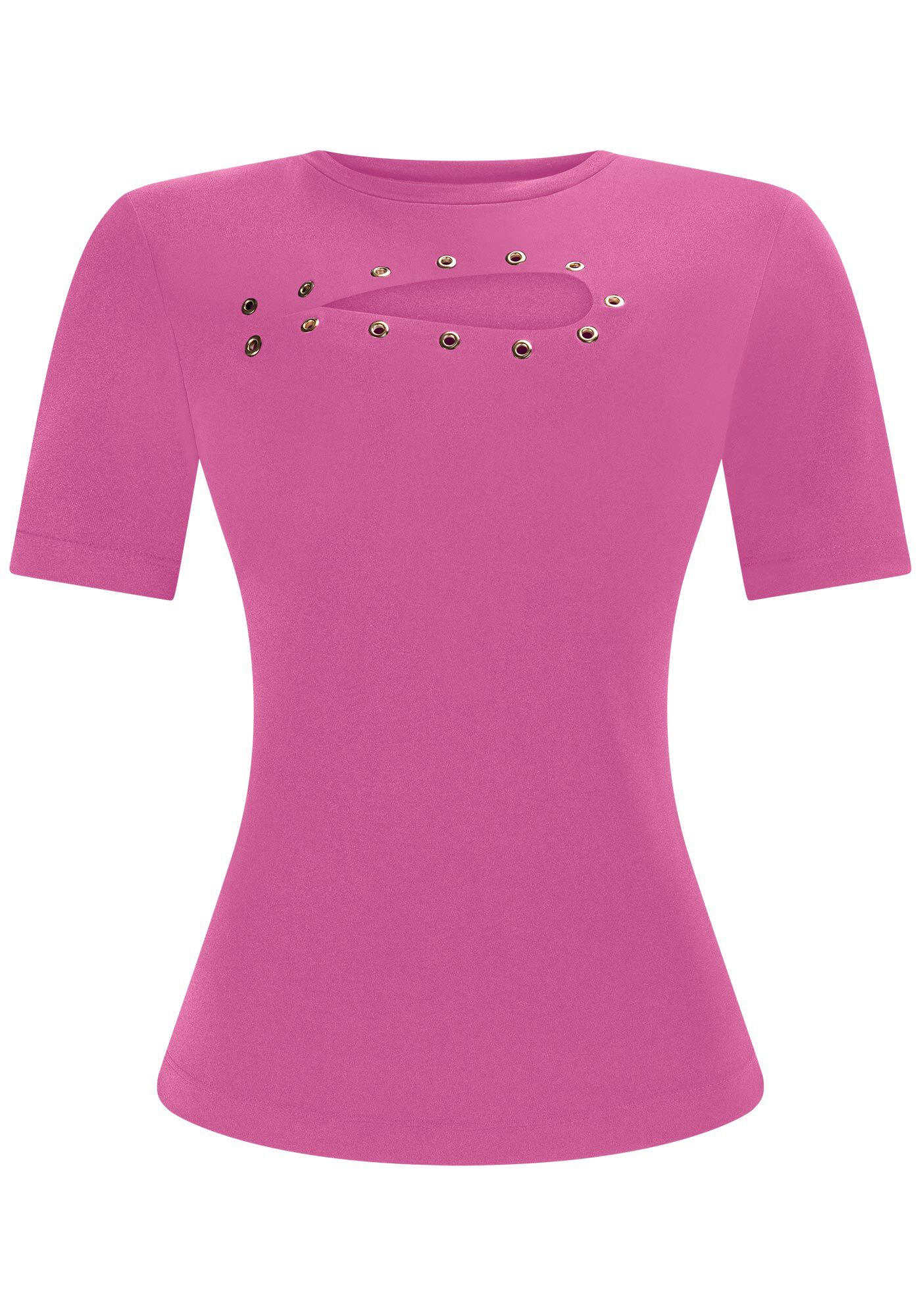 Blusa Manga Curta com Cut Out e Ilh&oacute;s, , large.