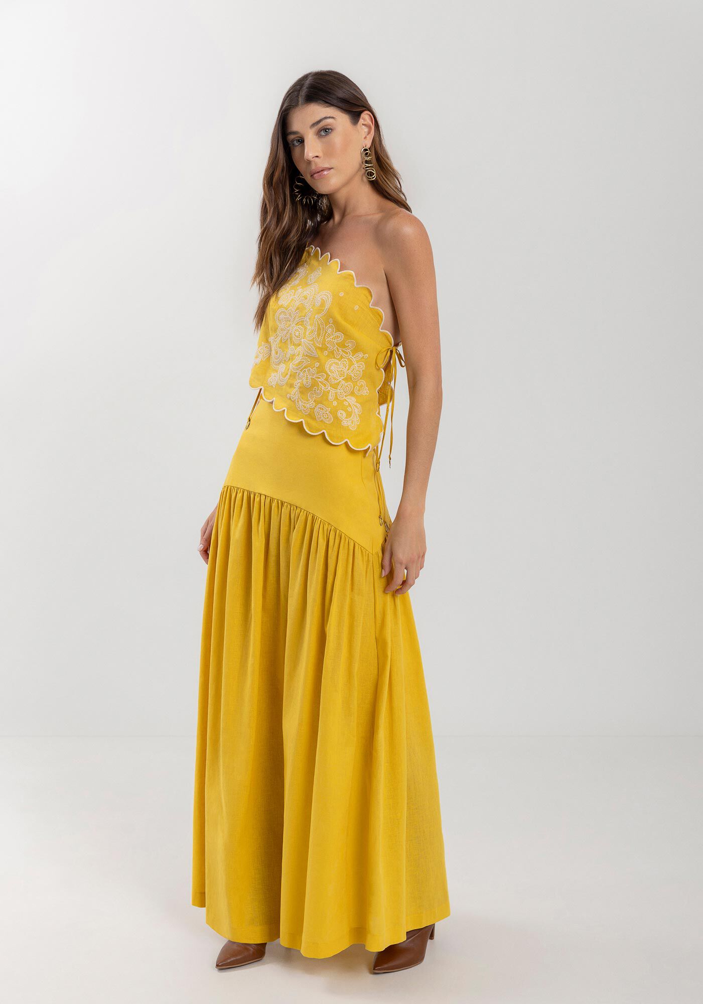 Blusa De Um Ombro S&oacute; Com Bordados E Amarra&ccedil;&otilde;es, , large.