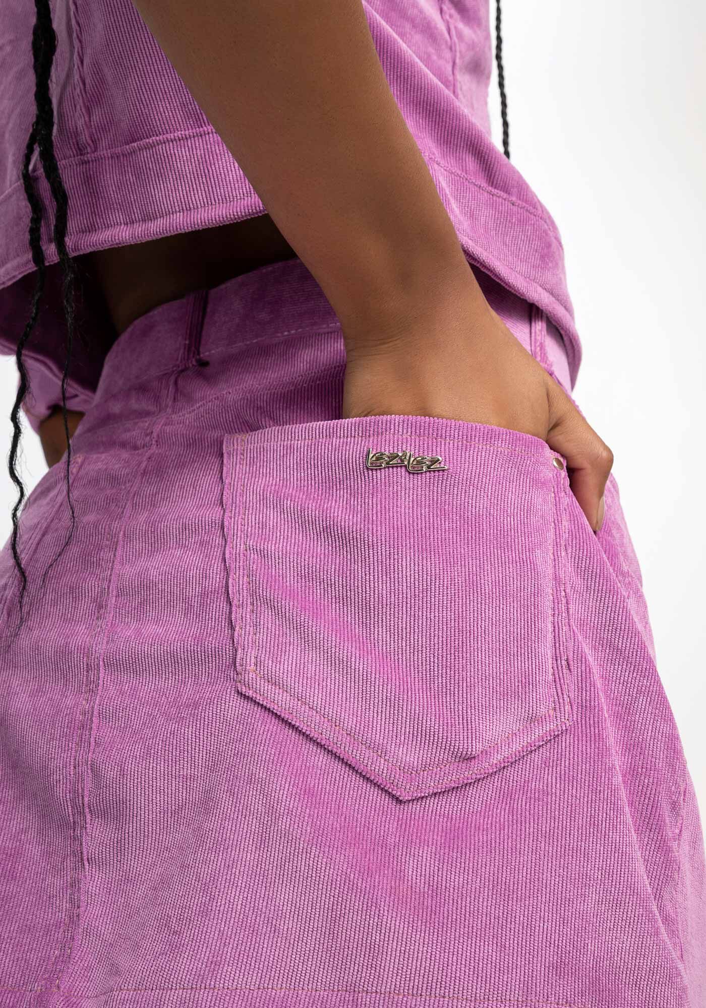 Saia Curta em Veludo Cotel&ecirc; com Cinto, VIOLETA TWIGG, large.